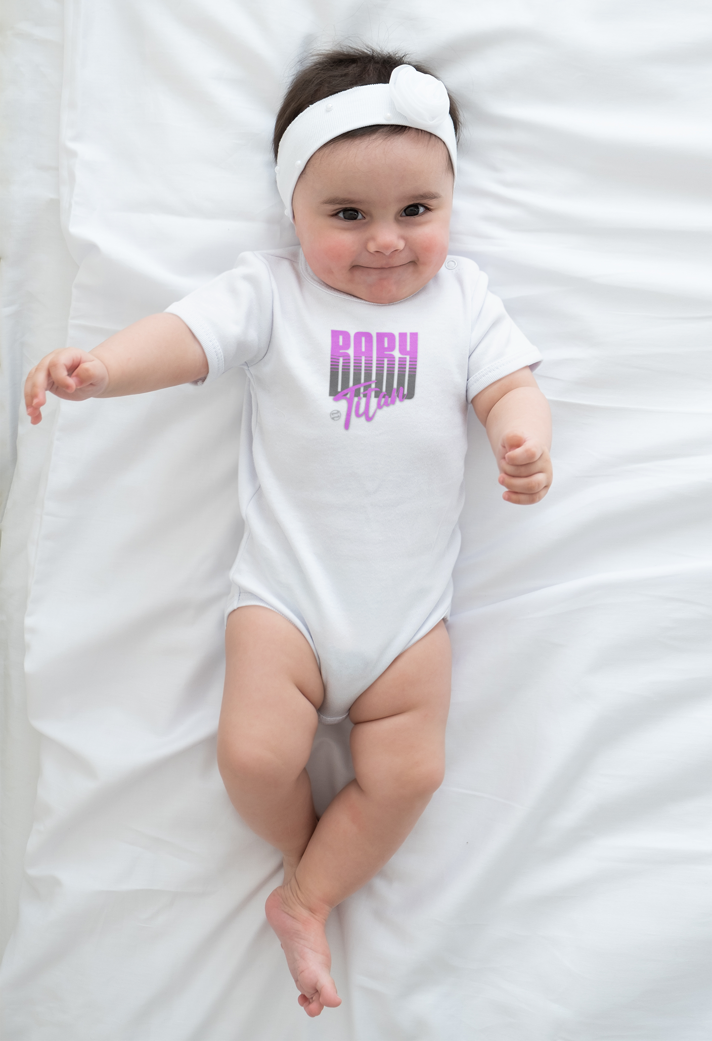 Baby Titan Baby Bodysuit – Retro Pink &amp; Grey "Baby Fit" Infant Onesie