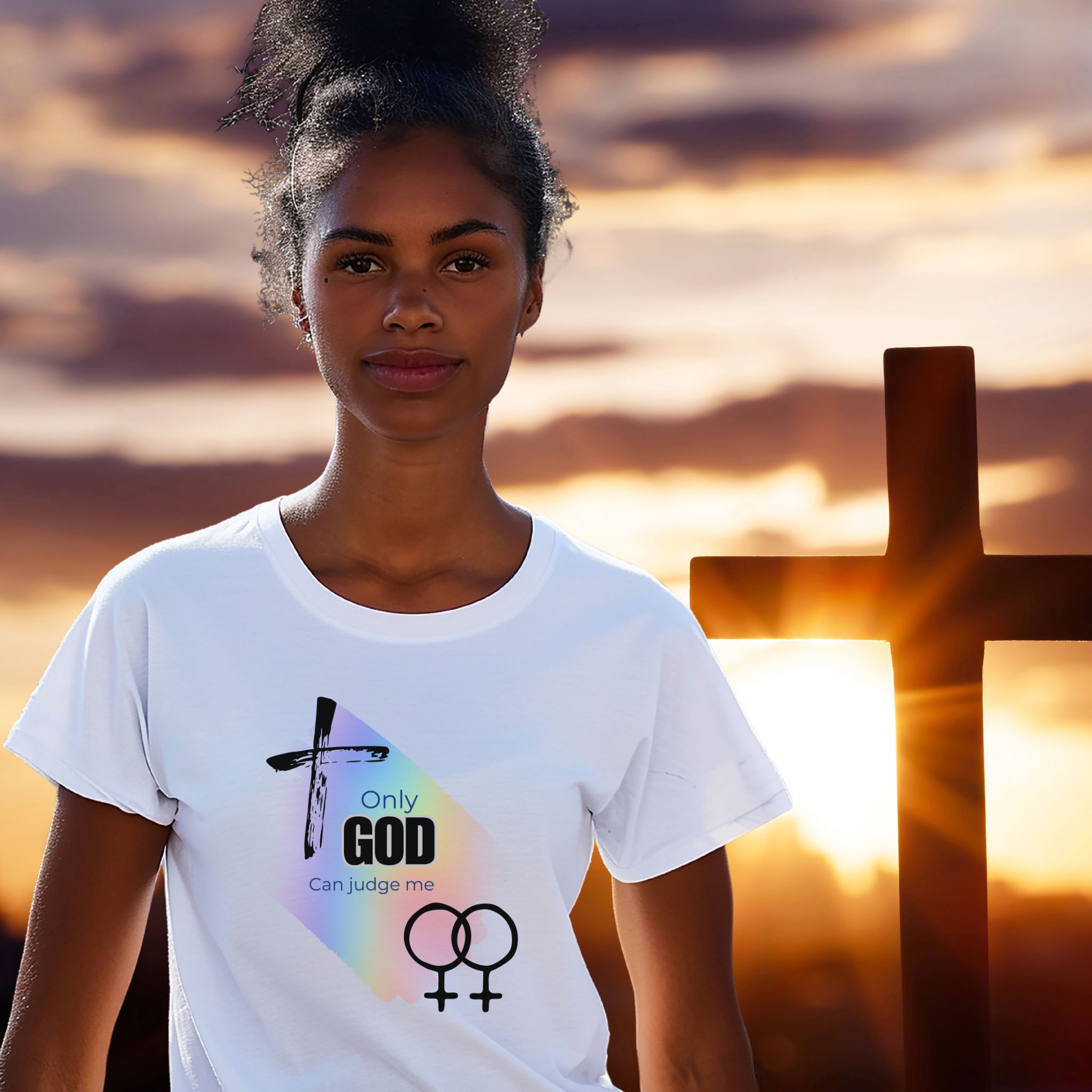 Lesbian only God Can Judge Me Unisex Softstyle T-Shirt with Inspirational LGBTQ+ Design  product thumbnail image