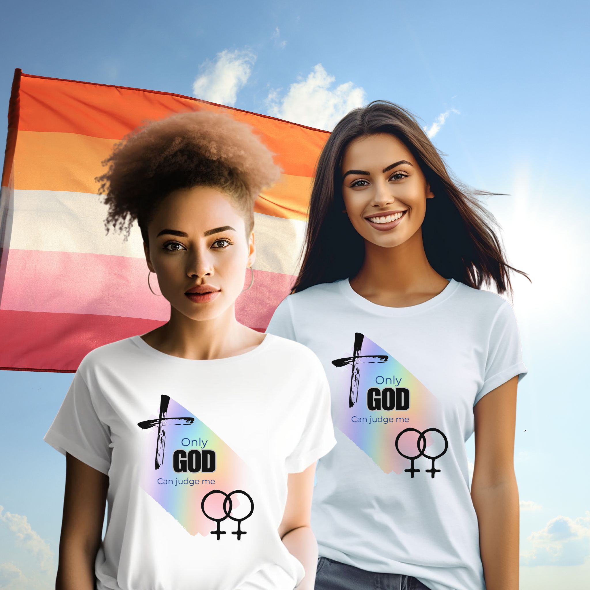Lesbian only God Can Judge Me Unisex Softstyle T-Shirt with Inspirational LGBTQ+ Design  product thumbnail image