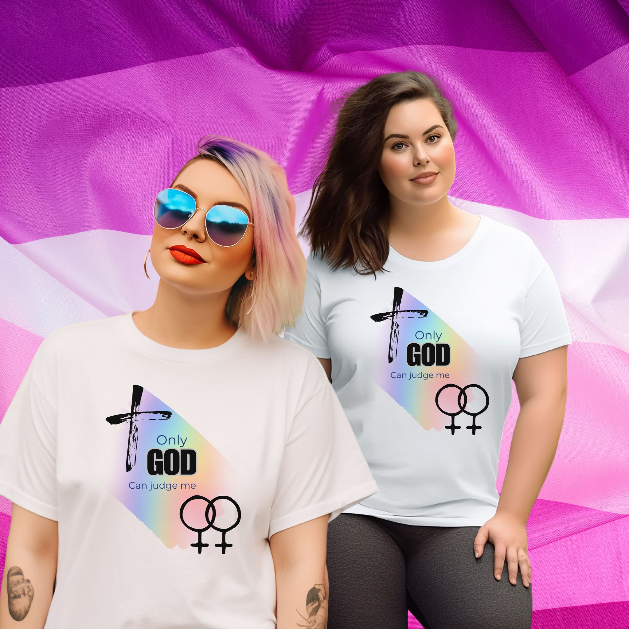 Lesbian only God Can Judge Me Unisex Softstyle T-Shirt with Inspirational LGBTQ+ Design  product thumbnail image