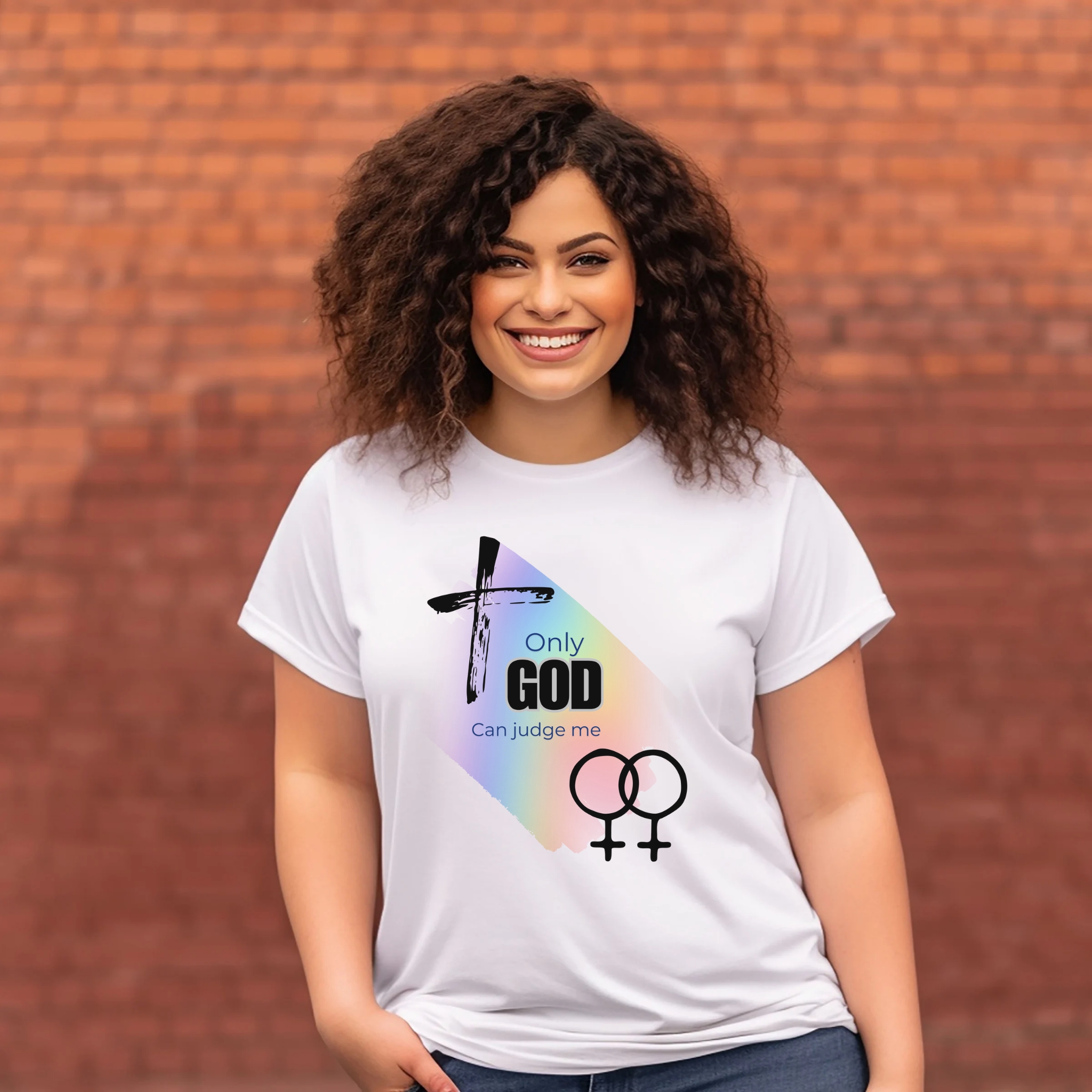 Lesbian only God Can Judge Me Unisex Softstyle T-Shirt with Inspirational LGBTQ+ Design product thumbnail image Lesbian only God Can Judge Me Unisex Softstyle T-Shirt with Inspirational LGBTQ+ Design product thumbnail image