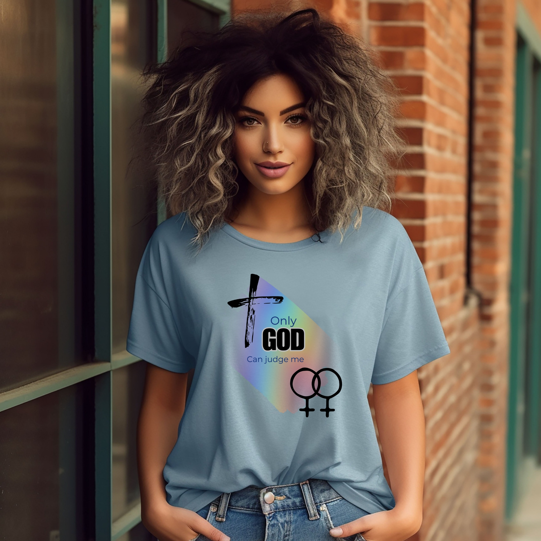 Lesbian only God Can Judge Me Unisex Softstyle T-Shirt with Inspirational LGBTQ+ Design  product thumbnail image