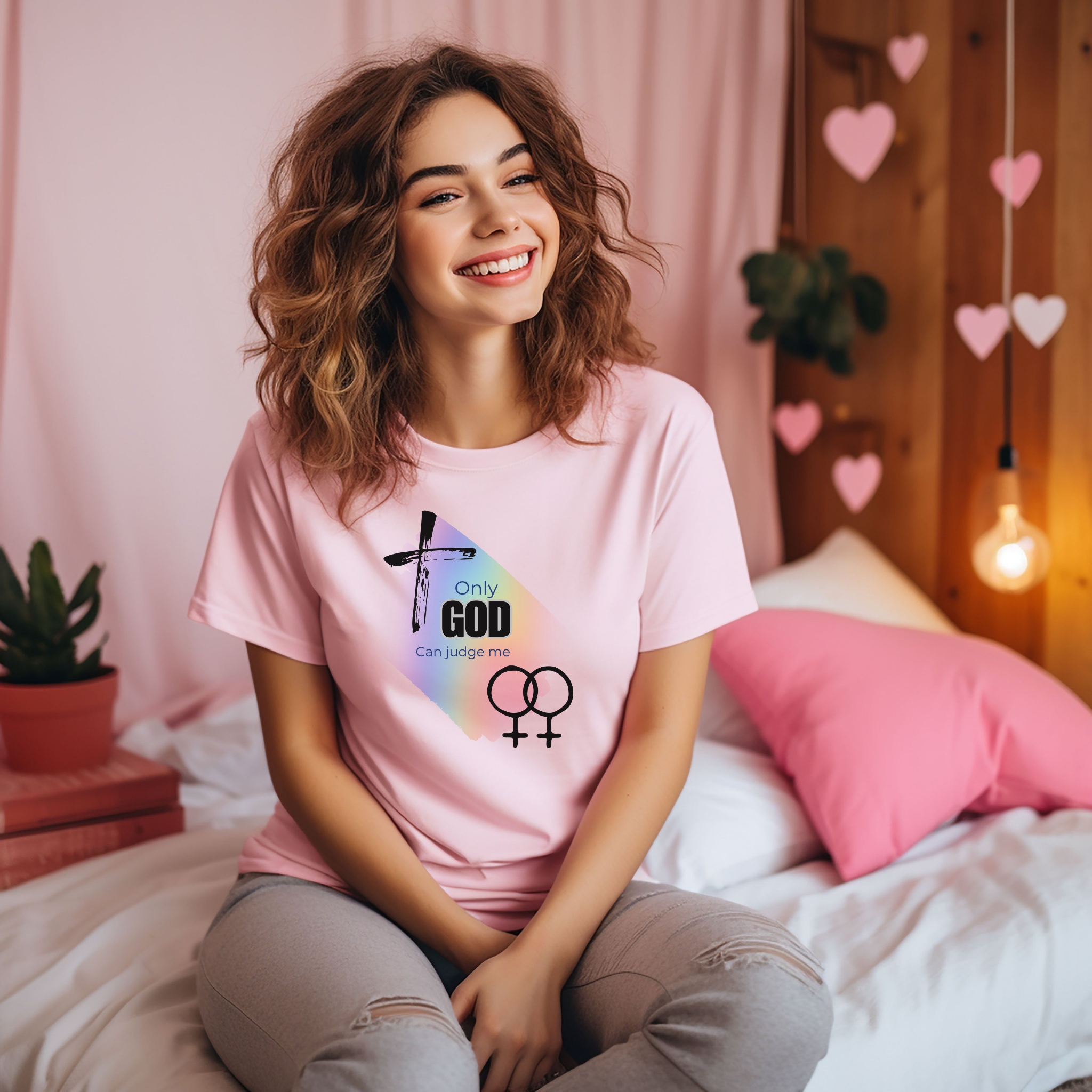Lesbian only God Can Judge Me Unisex Softstyle T-Shirt with Inspirational LGBTQ+ Design  product thumbnail image