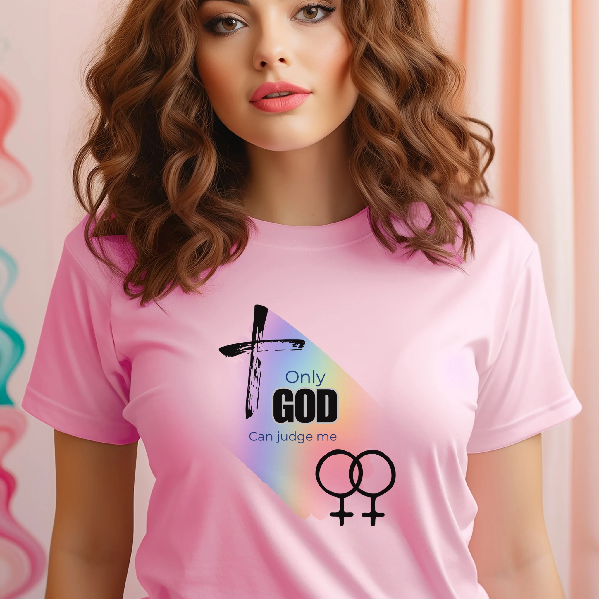 Lesbian only God Can Judge Me Unisex Softstyle T-Shirt with Inspirational LGBTQ+ Design product thumbnail image Lesbian only God Can Judge Me Unisex Softstyle T-Shirt with Inspirational LGBTQ+ Design product thumbnail image