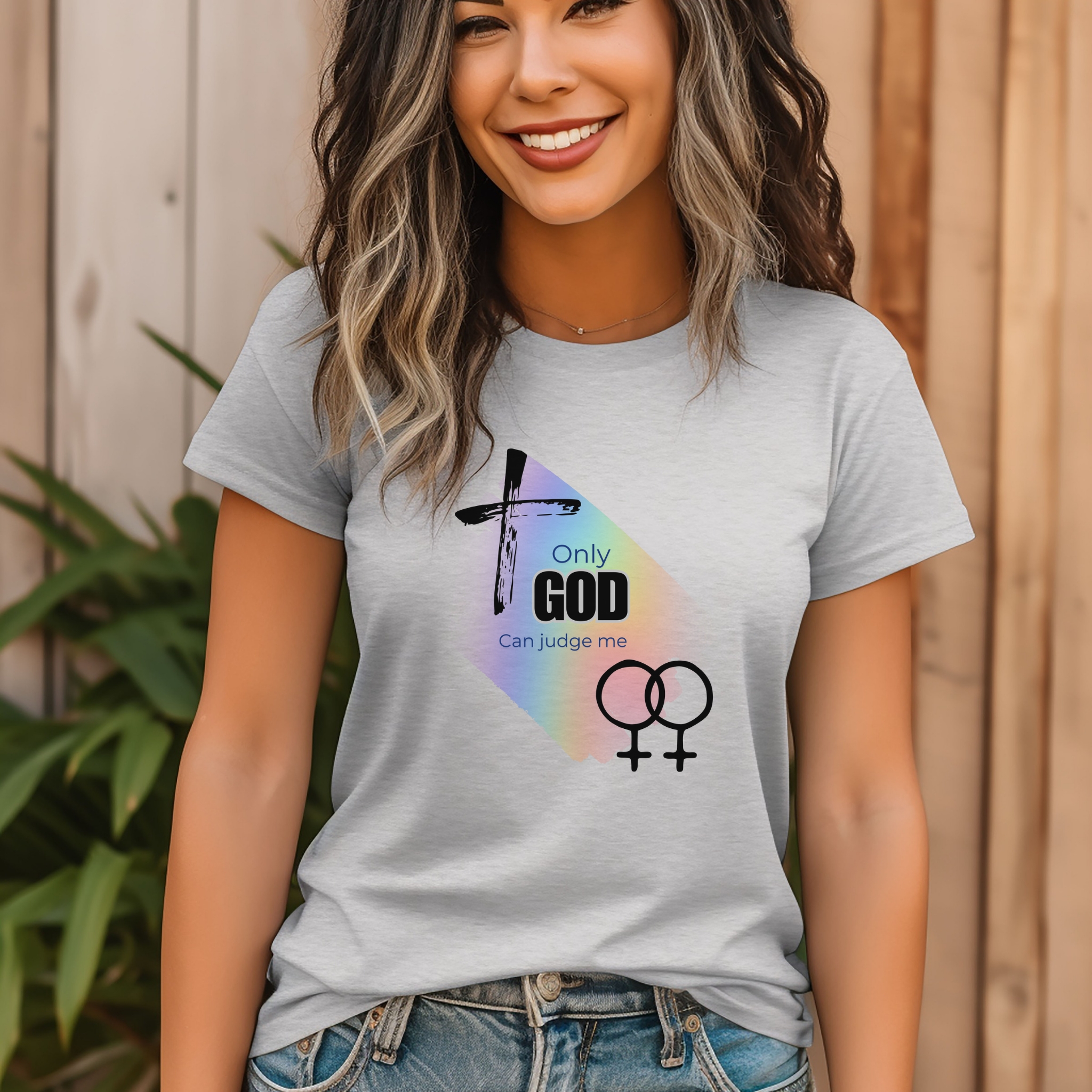 Lesbian only God Can Judge Me Unisex Softstyle T-Shirt with Inspirational LGBTQ+ Design  product thumbnail image
