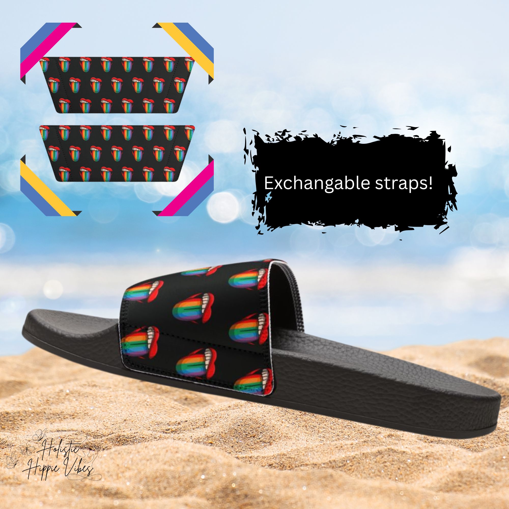 Celebrate Pride: Rainbow Lips Stylish Men's Removable-Strap Sandals with Rainbow Pride Design product thumbnail image Celebrate Pride: Rainbow Lips Stylish Men's Removable-Strap Sandals with Rainbow Pride Design product thumbnail image