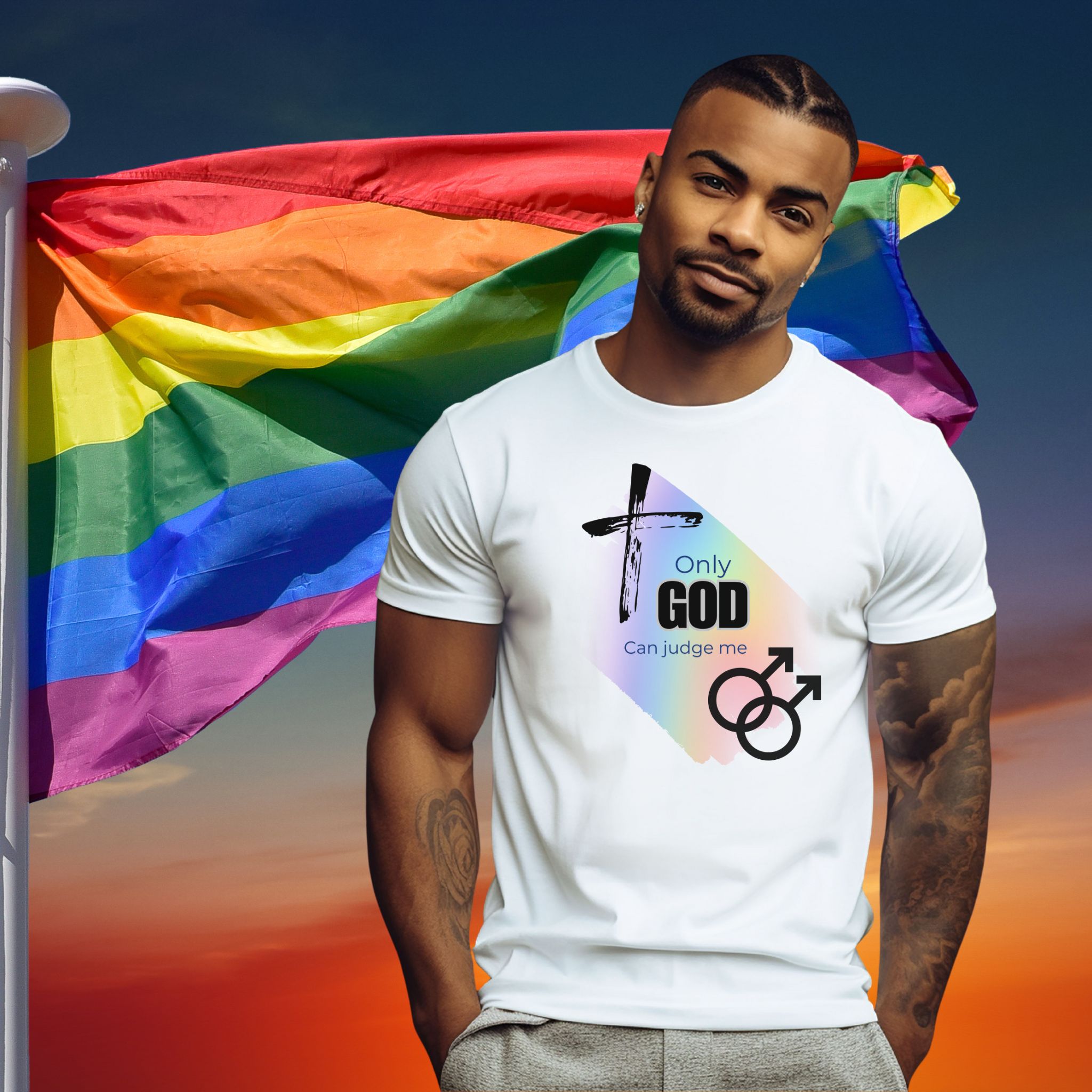 Gay Pride Unisex Softstyle T-Shirt with 'Only God Can Judge Me' Design - Faith-Based Apparel, LGBTQ+ Support, Inspirational product thumbnail image