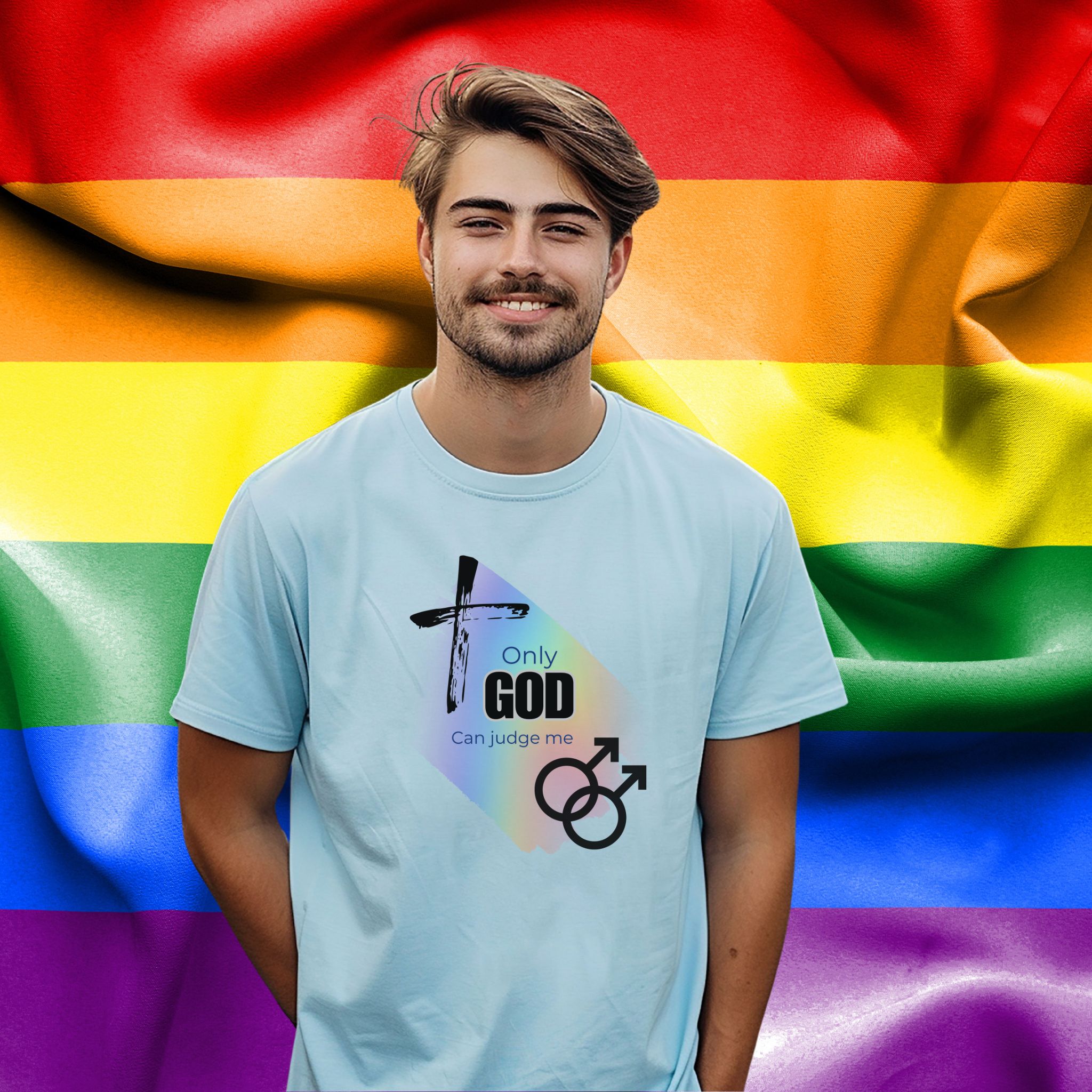 Gay Pride Unisex Softstyle T-Shirt with 'Only God Can Judge Me' Design - Faith-Based Apparel, LGBTQ+ Support, Inspirational product thumbnail image