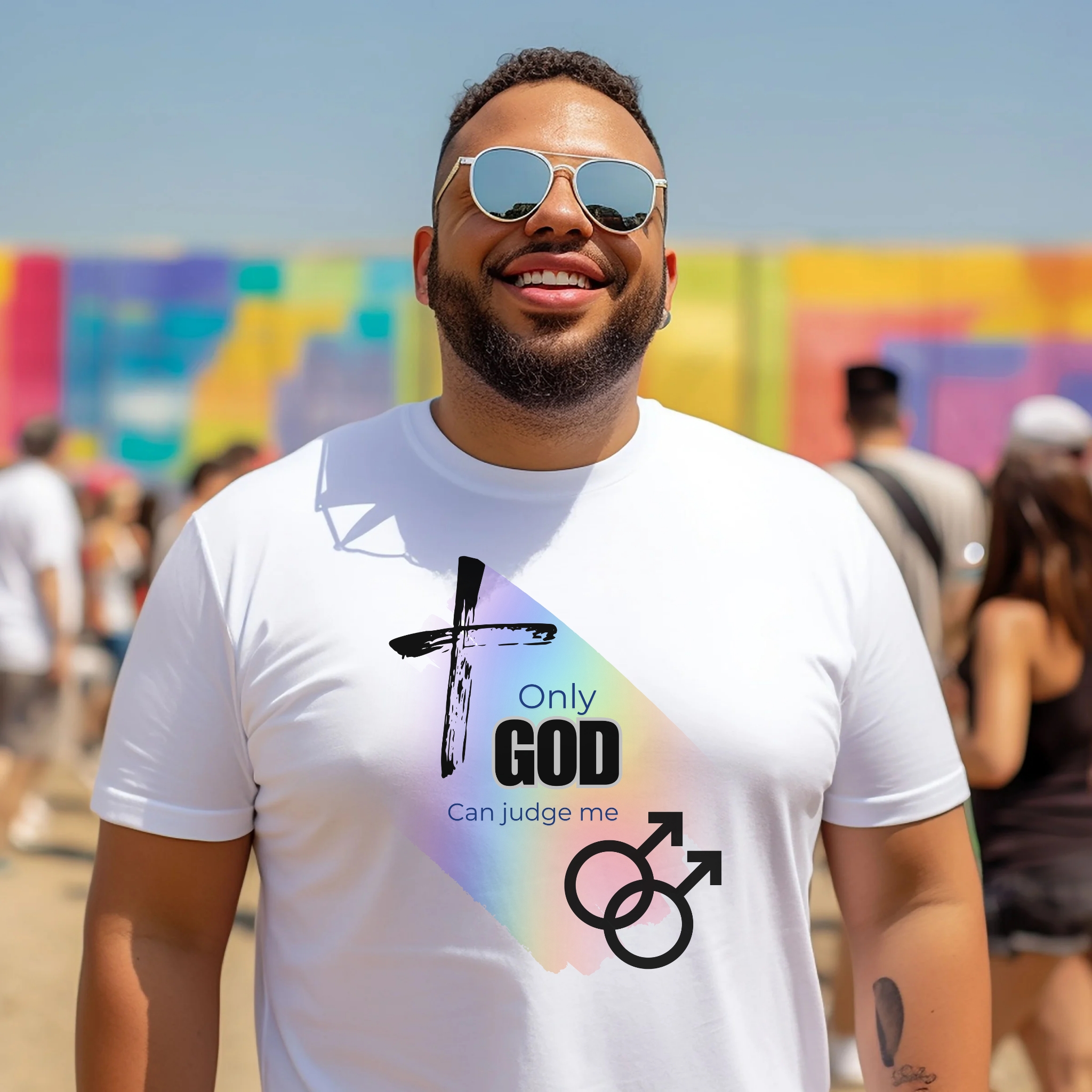 Gay Pride Unisex Softstyle T-Shirt with 'Only God Can Judge Me' Design - Faith-Based Apparel, LGBTQ+ Support, Inspirational product thumbnail image Gay Pride Unisex Softstyle T-Shirt with 'Only God Can Judge Me' Design - Faith-Based Apparel, LGBTQ+ Support, Inspirational product thumbnail image