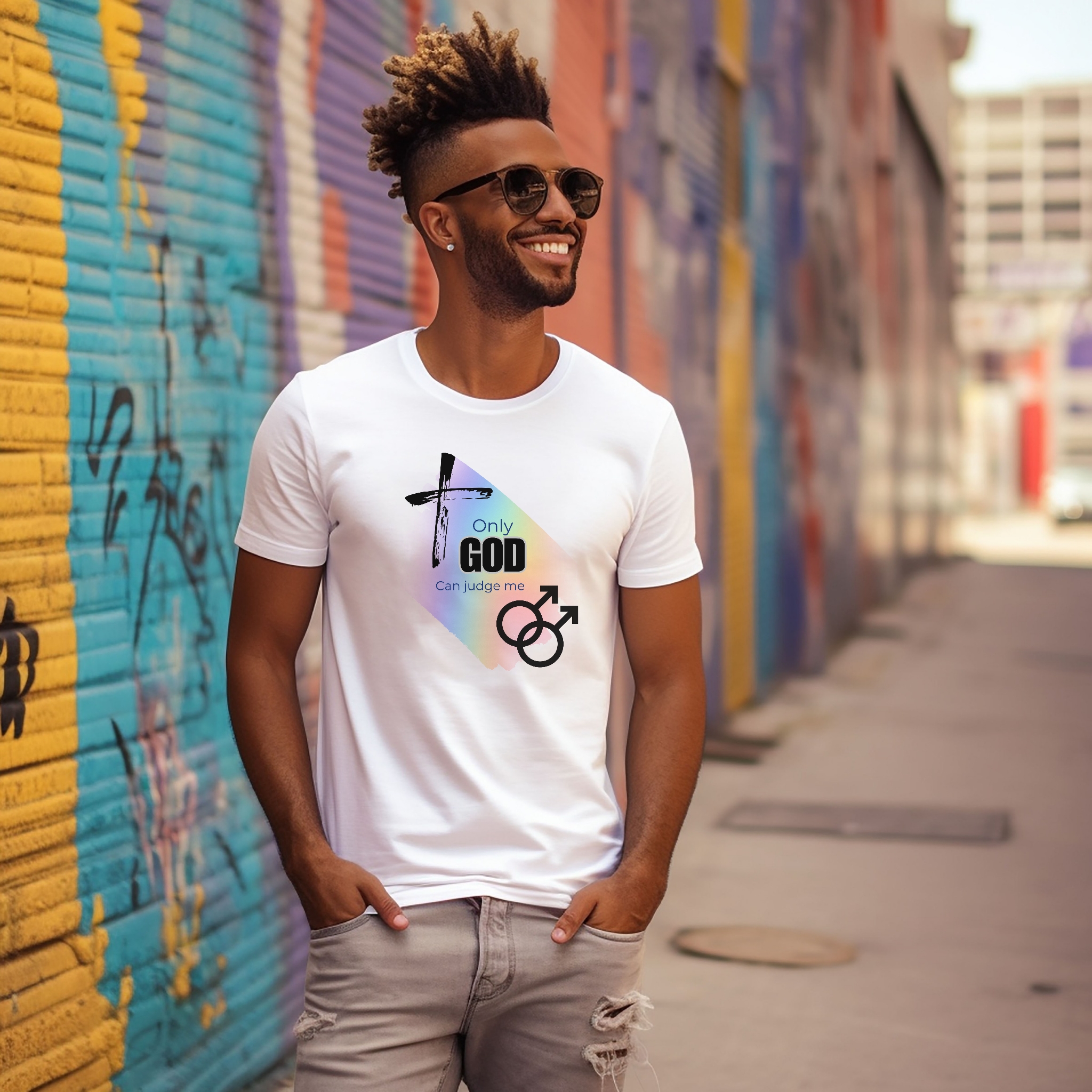 Gay Pride Unisex Softstyle T-Shirt with 'Only God Can Judge Me' Design - Faith-Based Apparel, LGBTQ+ Support, Inspirational product thumbnail image