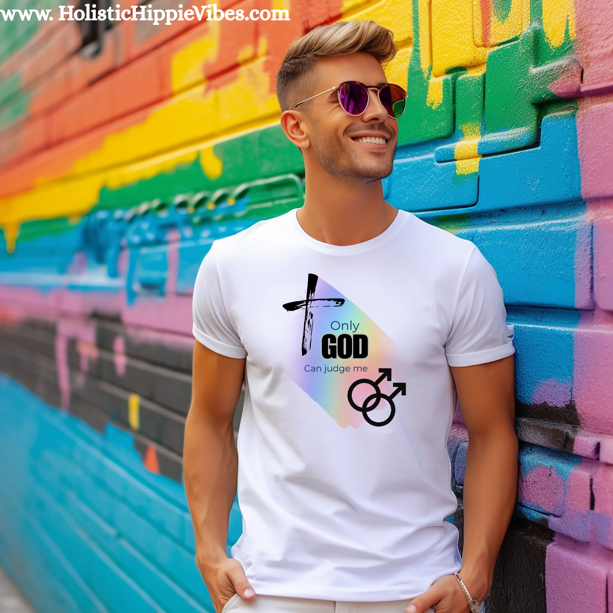 Gay Pride Unisex Softstyle T-Shirt with 'Only God Can Judge Me' Design - Faith-Based Apparel, LGBTQ+ Support, Inspirational product thumbnail image