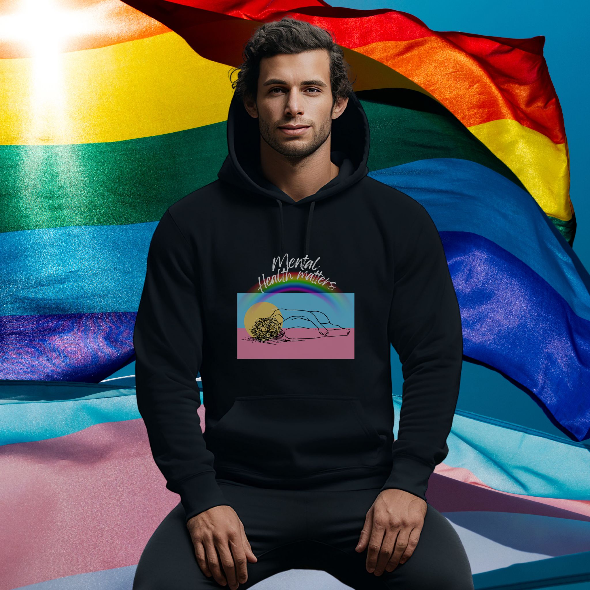Ryker's Voice: Transgender Awareness Sweatshirt with Rainbow Graphic product thumbnail image