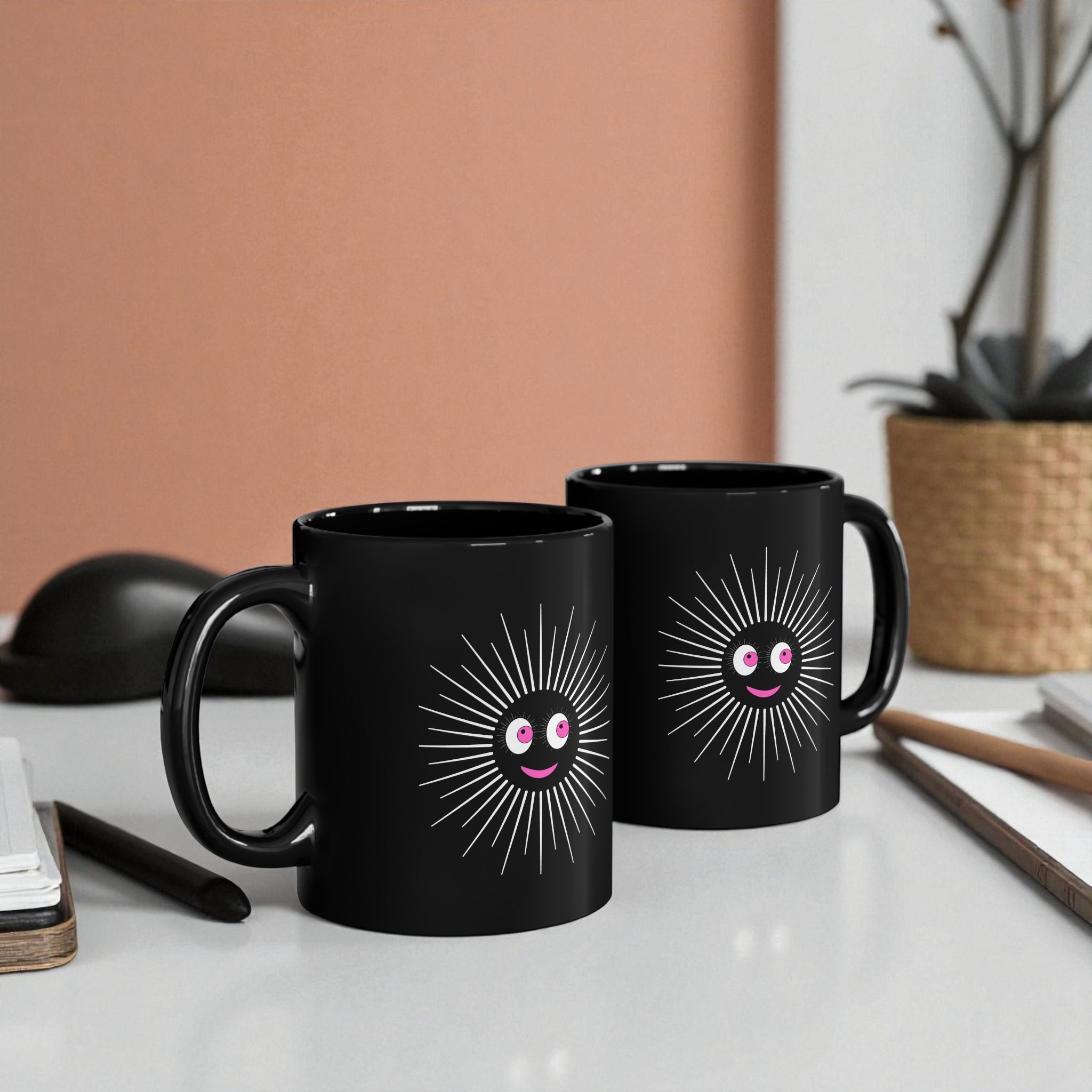 Pink Eyes Sun Black Mug product thumbnail image