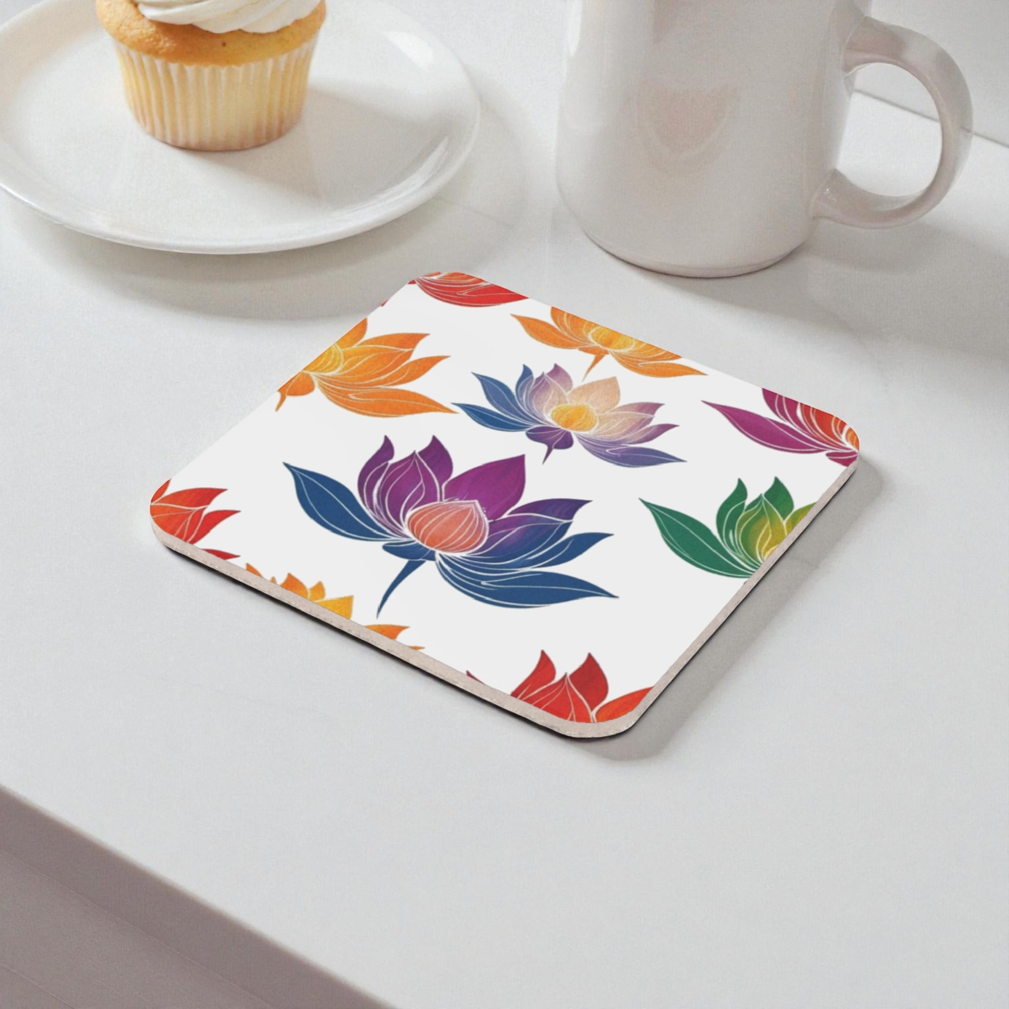 Colorful Lotus Flower Cork Back Coaster