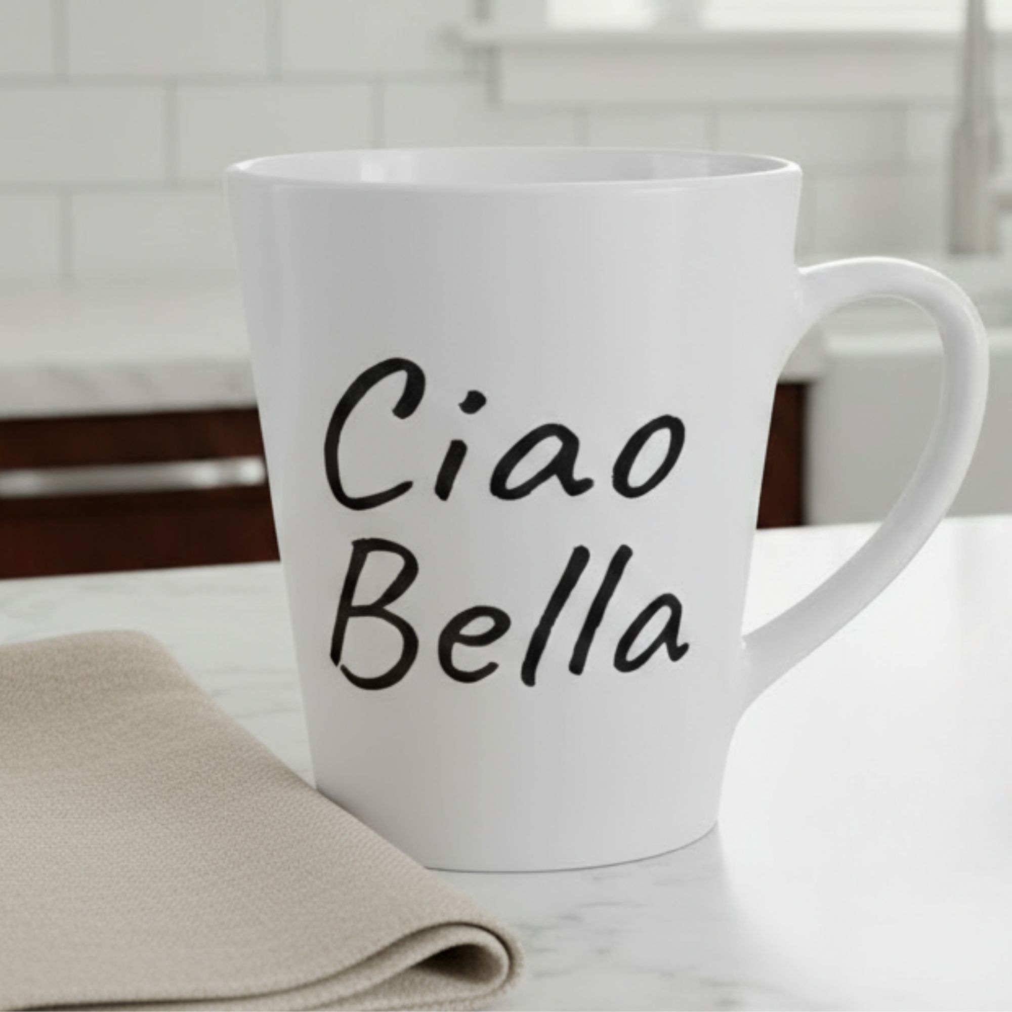 Ciao Bella White Latte Mug – Minimal Italian Coffee Cup product thumbnail image