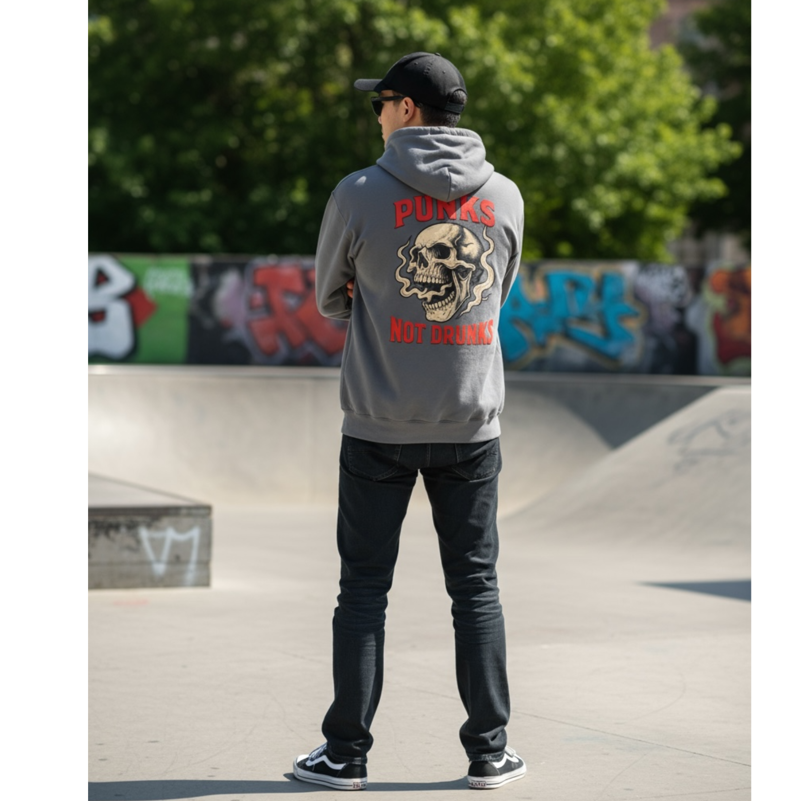 Punks Not Drunks Skull Hoodie — Punk Rock Graphic Pullover product thumbnail image