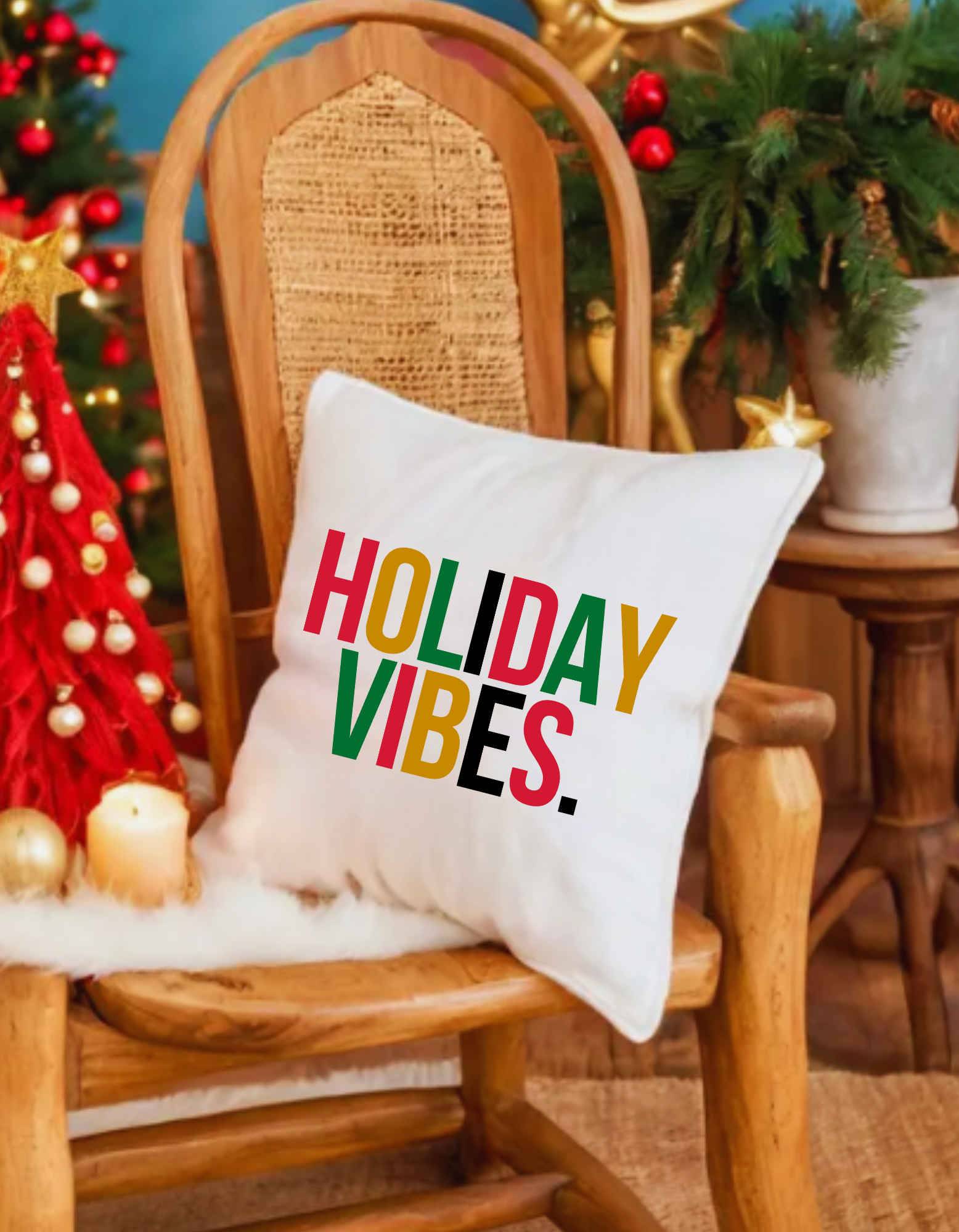 Holiday Vibes Throw Pillow — Christmas Decorative Pillow product thumbnail image Holiday Vibes Throw Pillow — Christmas Decorative Pillow product thumbnail image