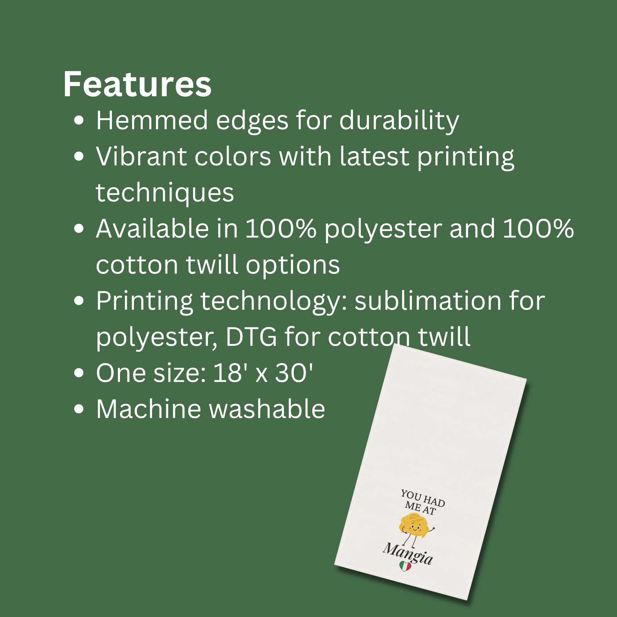 Kitchen Tea Towel - You Had Me at Mangia Dish Towel product thumbnail image Kitchen Tea Towel - You Had Me at Mangia Dish Towel product thumbnail image