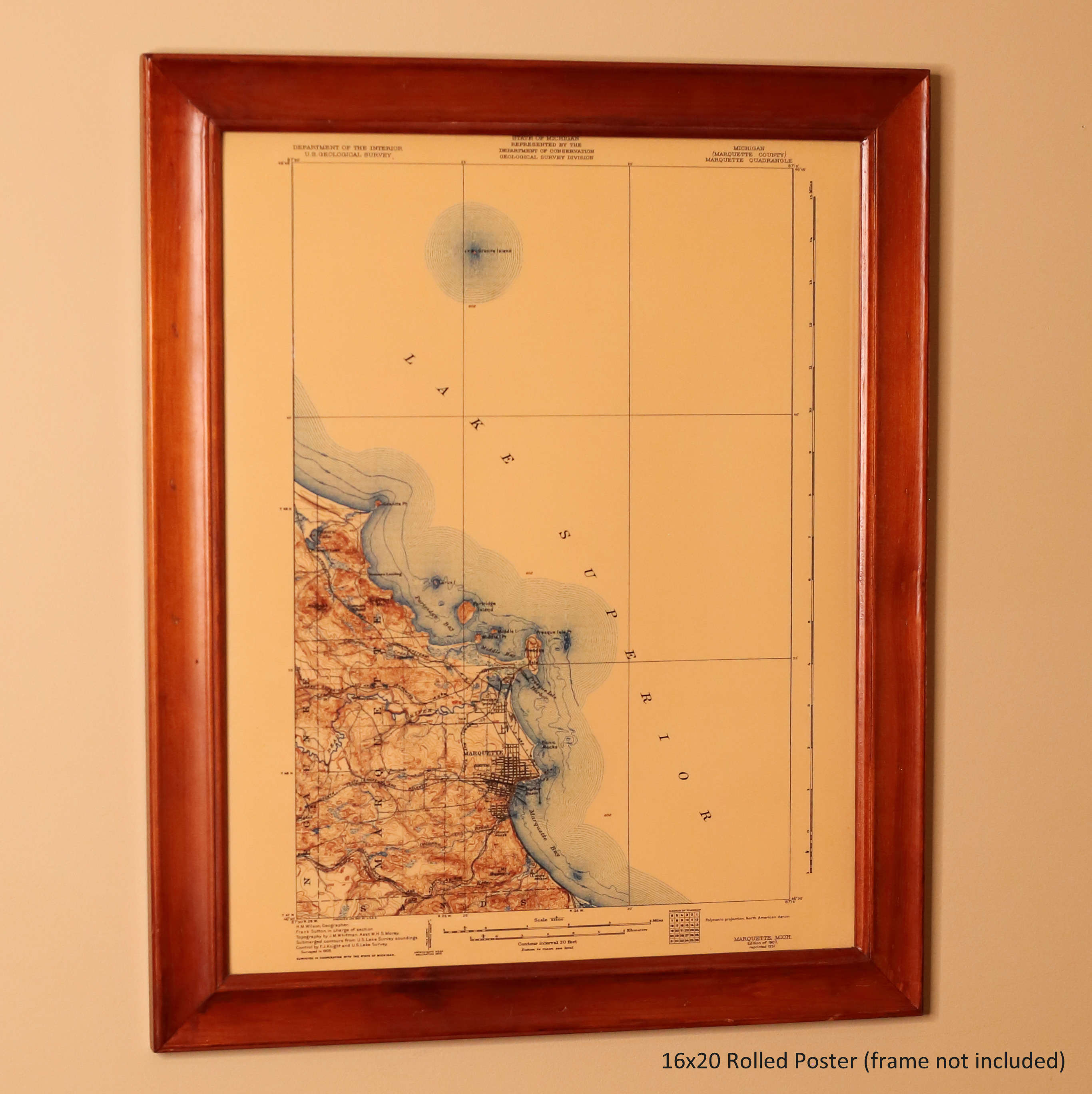 Vintage Map 1907 Marquette Mi Quadrangle USGS Topographic | 16x20 inch Rolled Poster (frame not included) | Wall Art, Nostalgic Decor  product thumbnail image