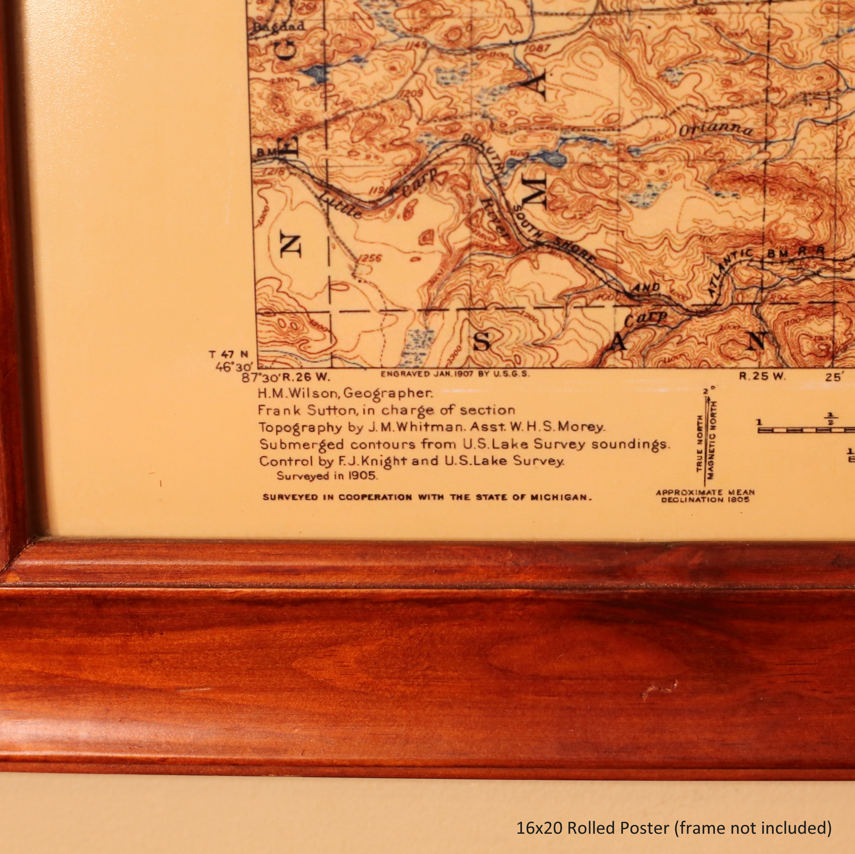 Vintage Map 1907 Marquette Mi Quadrangle USGS Topographic | 16x20 inch Rolled Poster (frame not included) | Wall Art, Nostalgic Decor  product thumbnail image