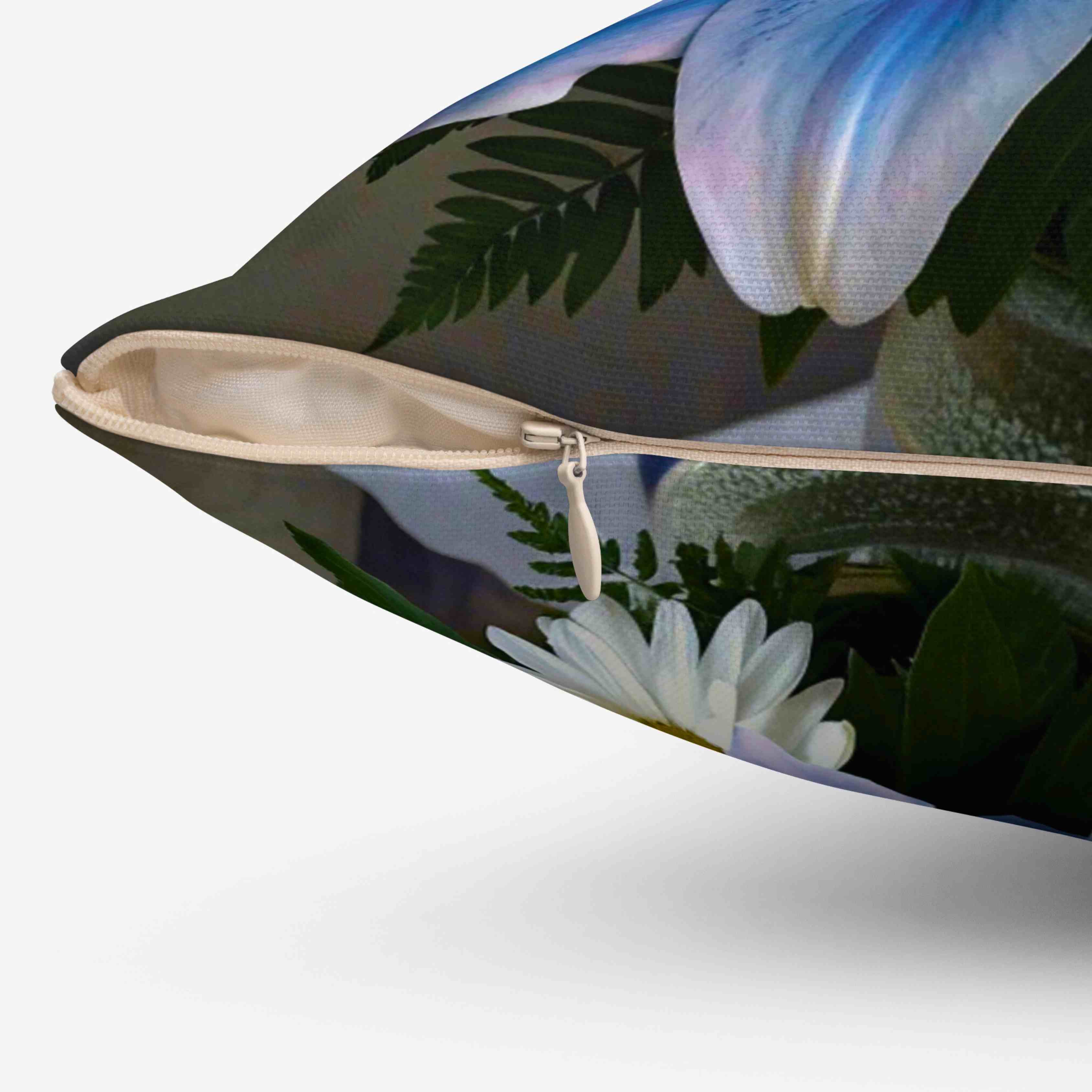 Blue Stargazers and White Daisy Bouquet Pillow | Floral Decorative Throw Pillow product thumbnail image