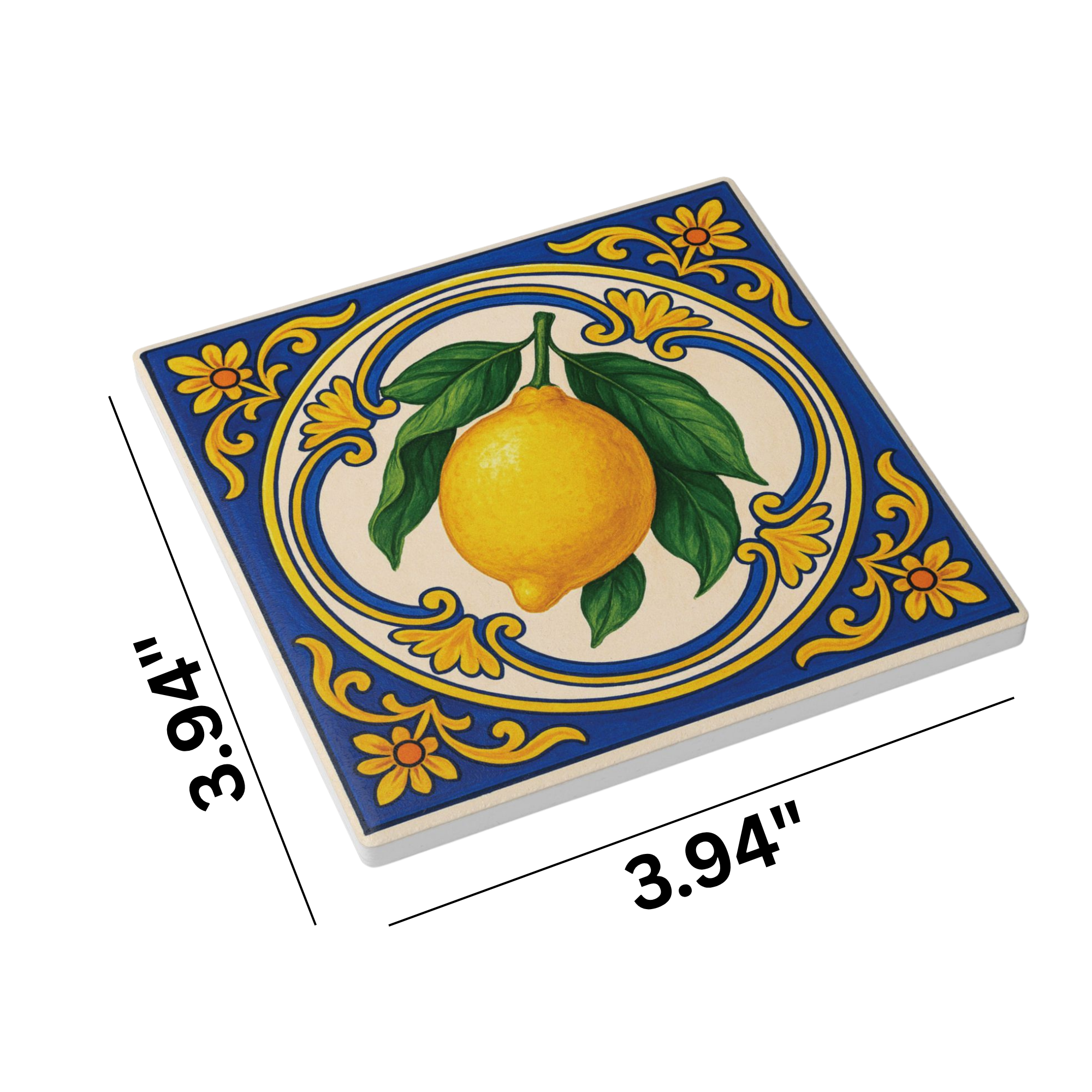 Coaster: Italian Lemon & Blue Tile Ceramic — Mediterranean product thumbnail image Coaster: Italian Lemon & Blue Tile Ceramic — Mediterranean product thumbnail image