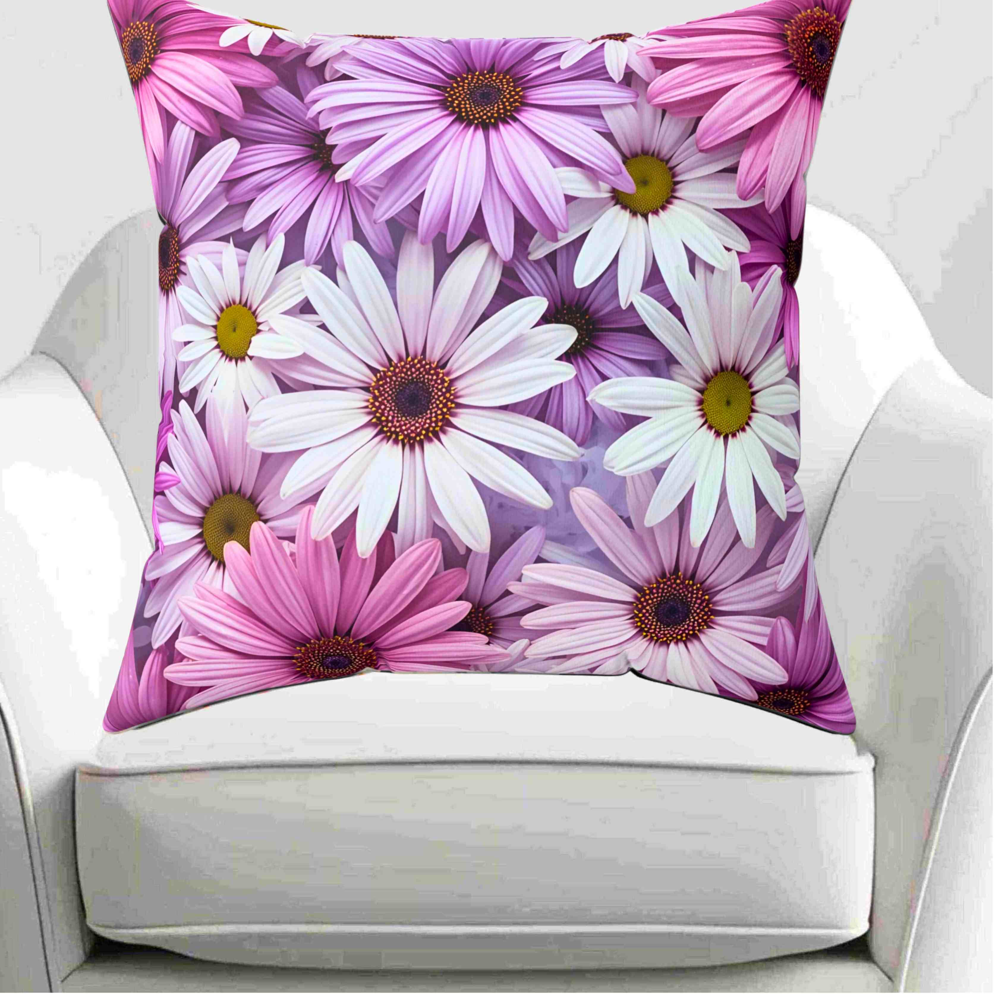 Pink &amp; Lavender Daisy Floral Throw Pillow — Decorative Square Cushion product thumbnail image