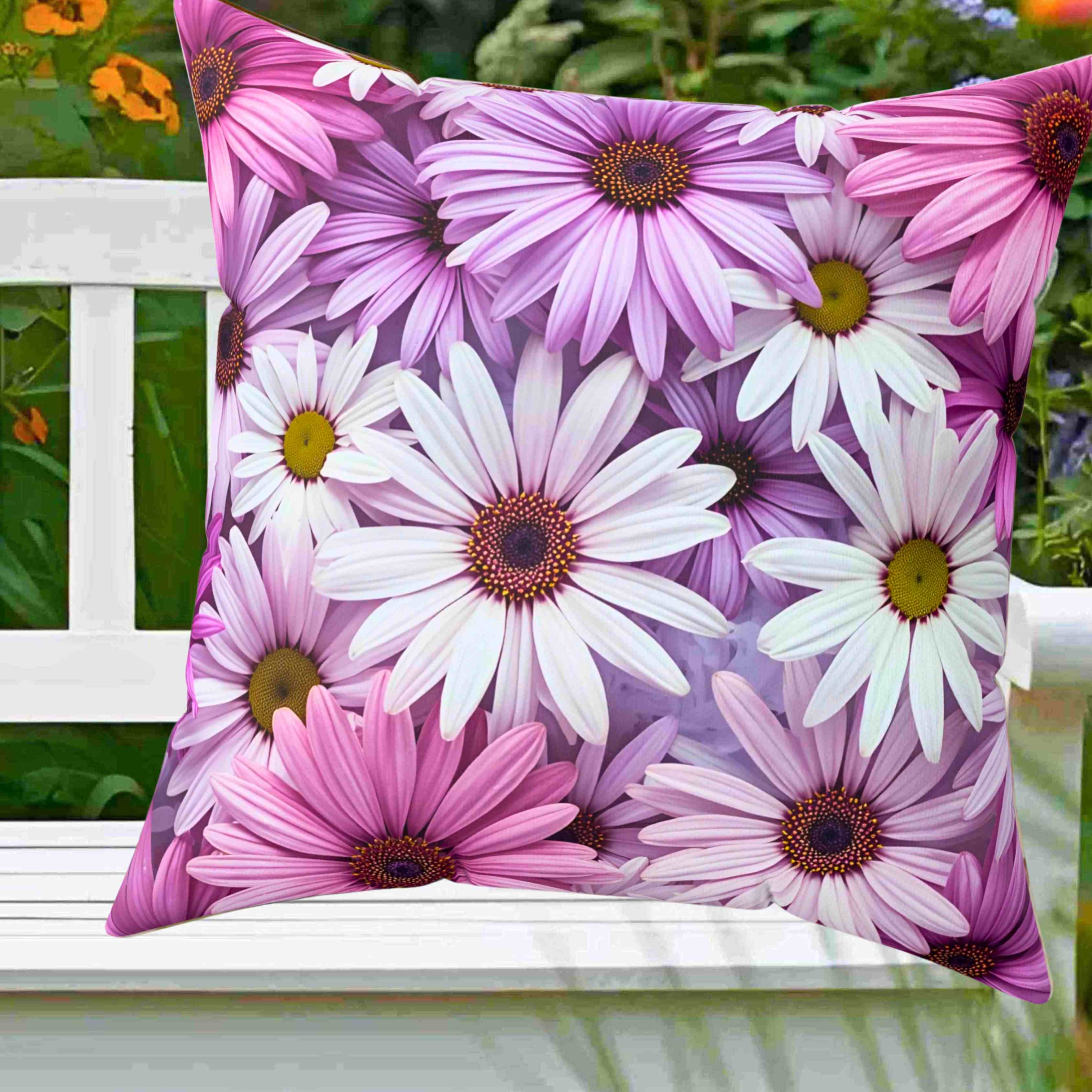 Pink &amp; Lavender Daisy Floral Throw Pillow — Decorative Square Cushion product thumbnail image