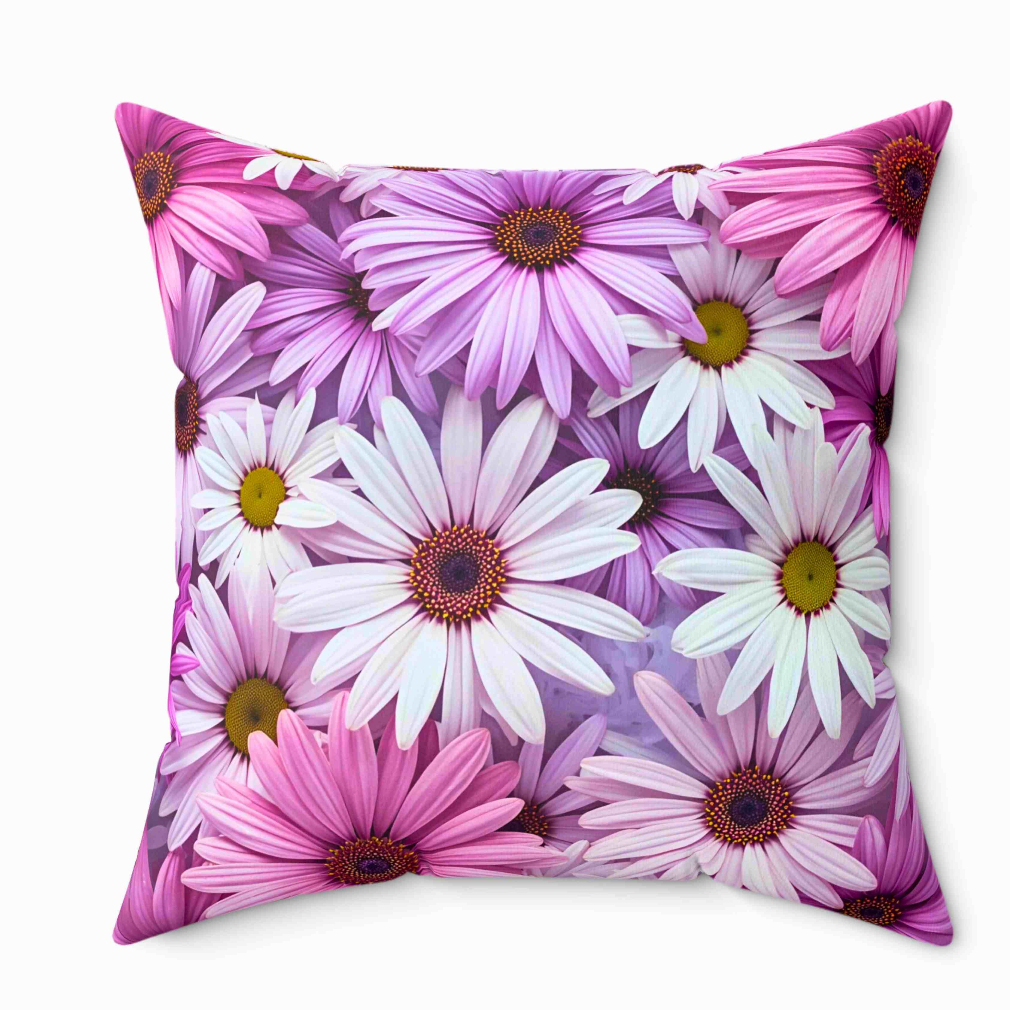 Pink &amp; Lavender Daisy Floral Throw Pillow — Decorative Square Cushion product thumbnail image