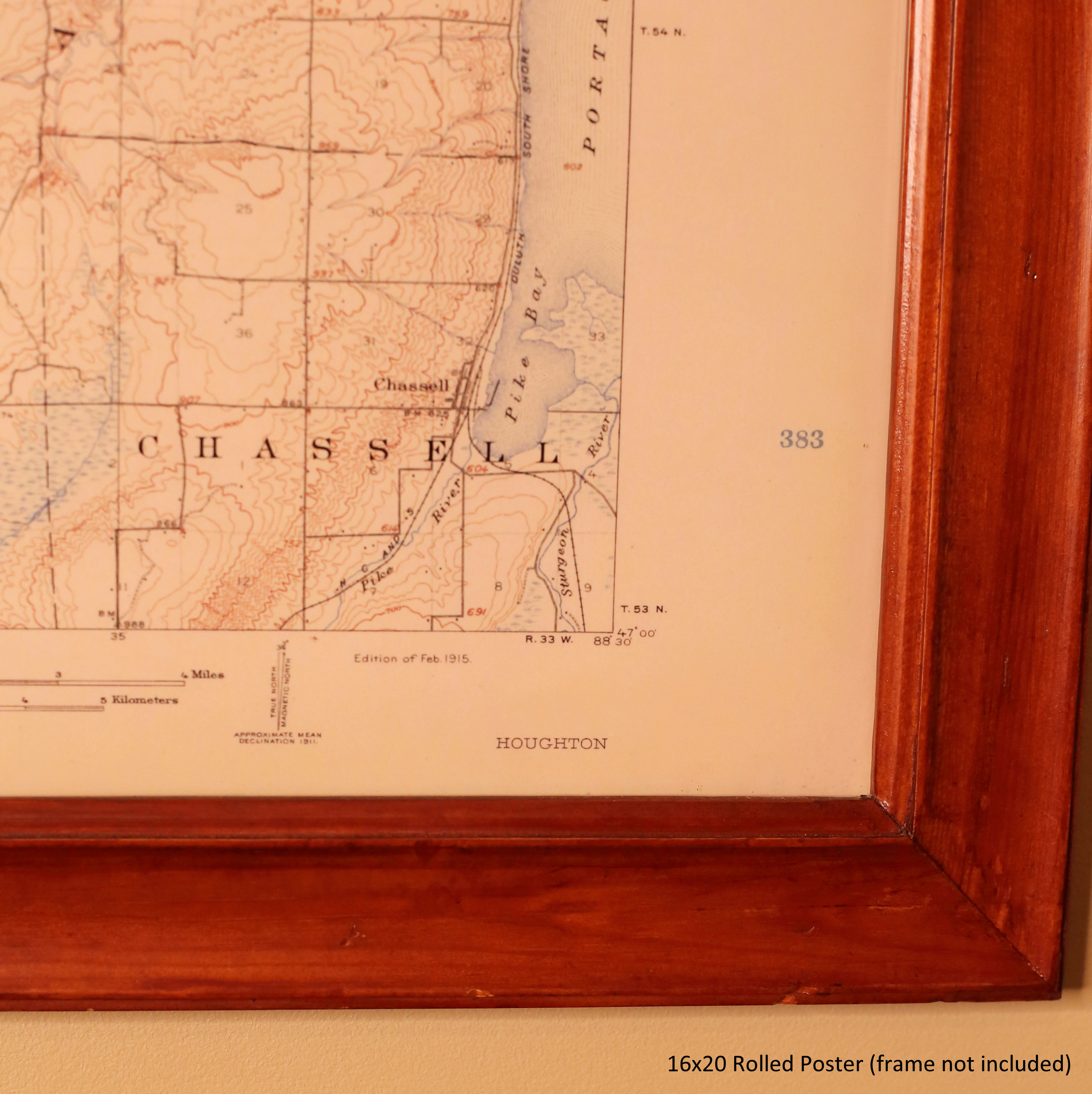 Vintage Map 1915 Houghton Mi Quadrangle USGS Topographic | 16x20 inch Rolled Poster (frame not included) | Wall Art, Nostalgic Decor product thumbnail image