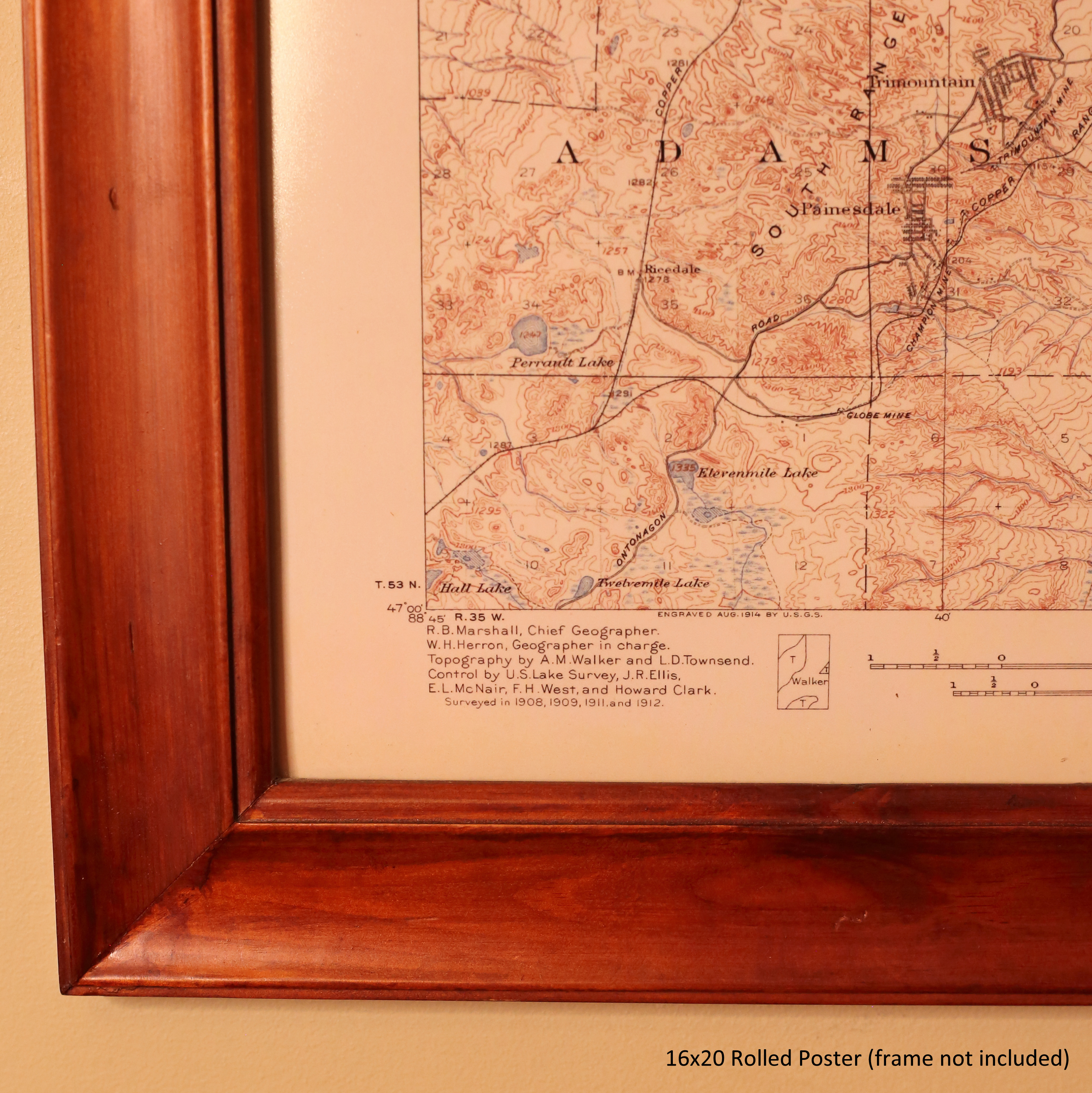 Vintage Map 1915 Houghton Mi Quadrangle USGS Topographic | 16x20 inch Rolled Poster (frame not included) | Wall Art, Nostalgic Decor product thumbnail image