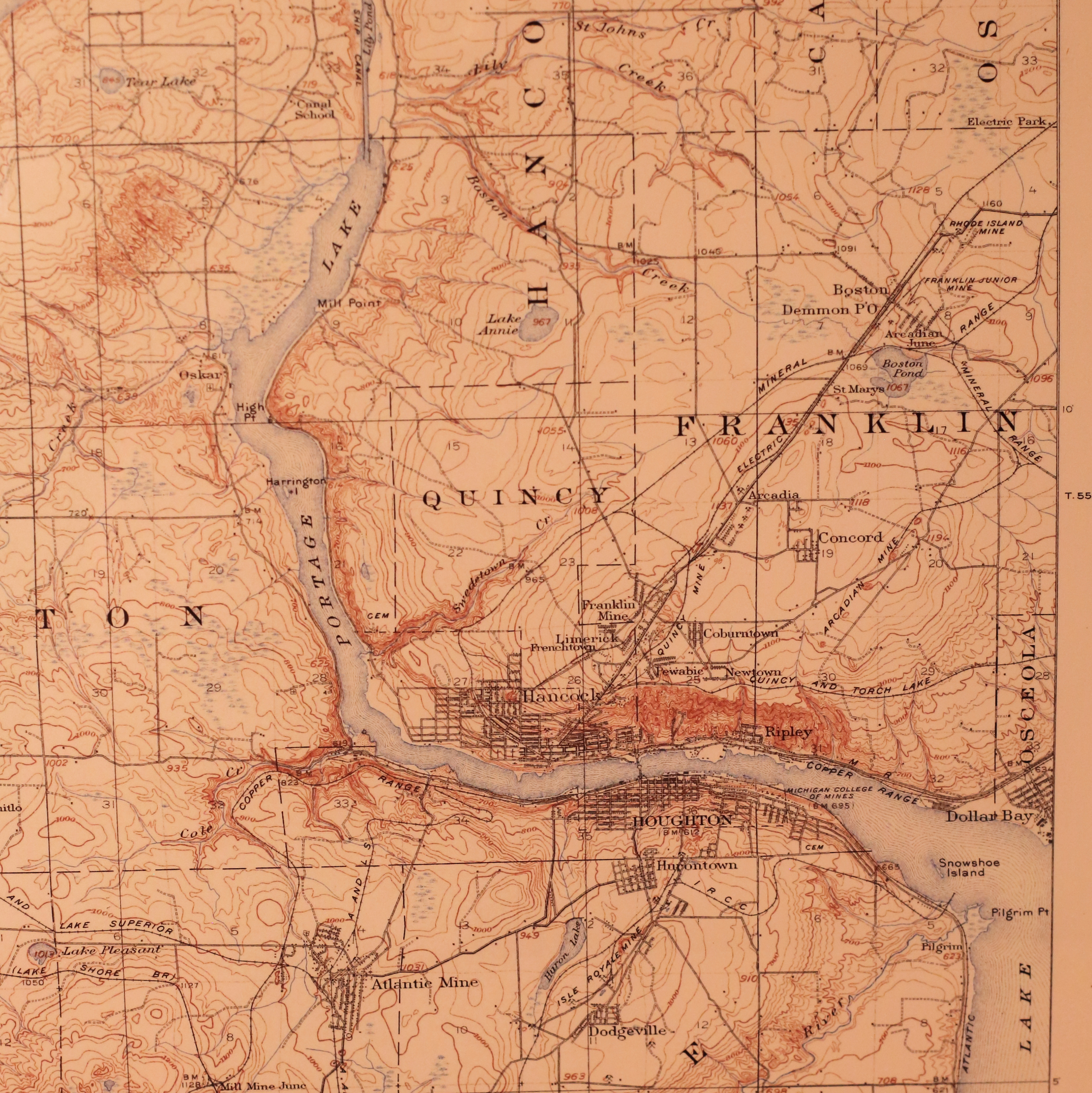 Vintage Map 1915 Houghton Mi Quadrangle USGS Topographic | 16x20 inch Rolled Poster (frame not included) | Wall Art, Nostalgic Decor product thumbnail image