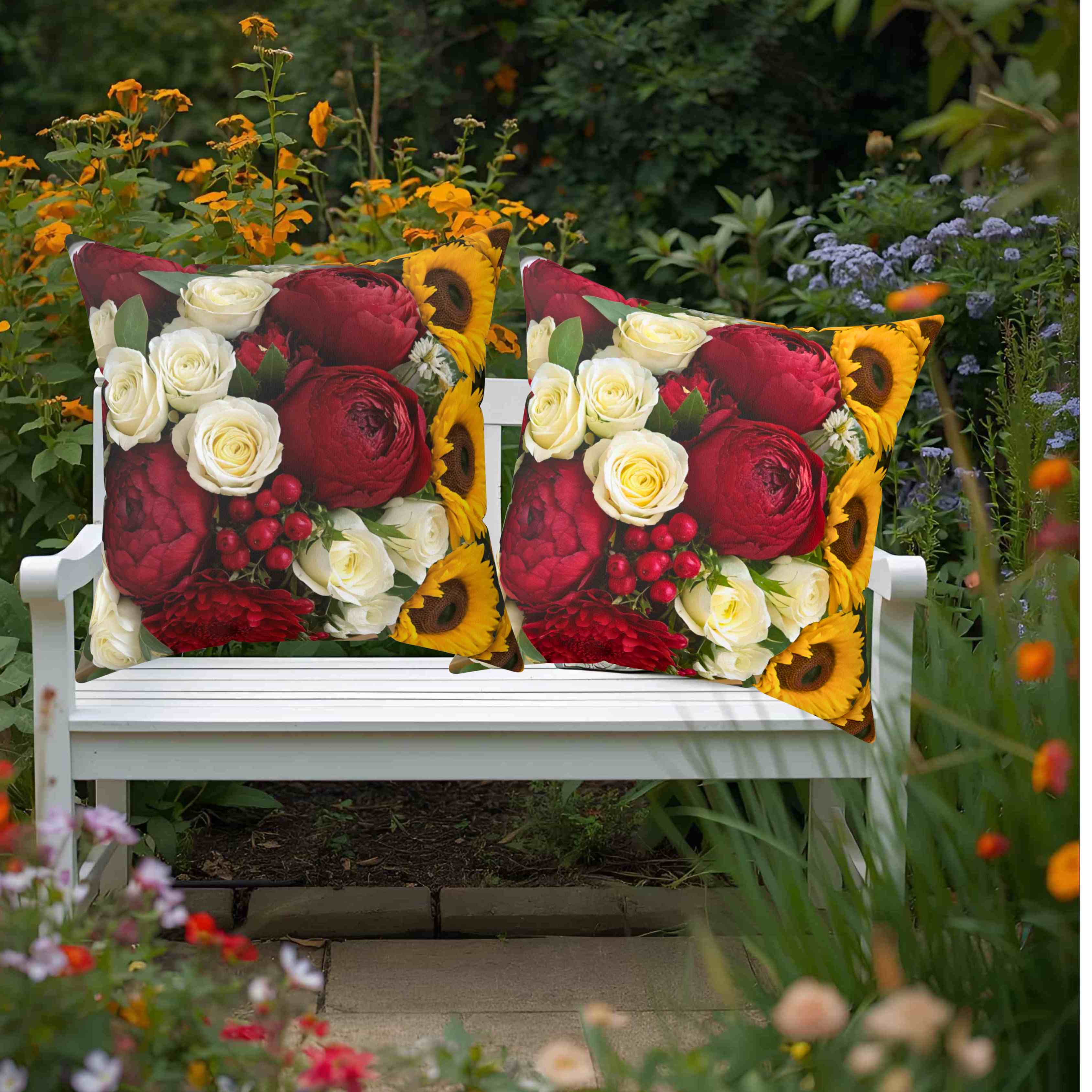 Red and White Rose Bouquet Pillow | Floral Decorative Pillow product thumbnail image