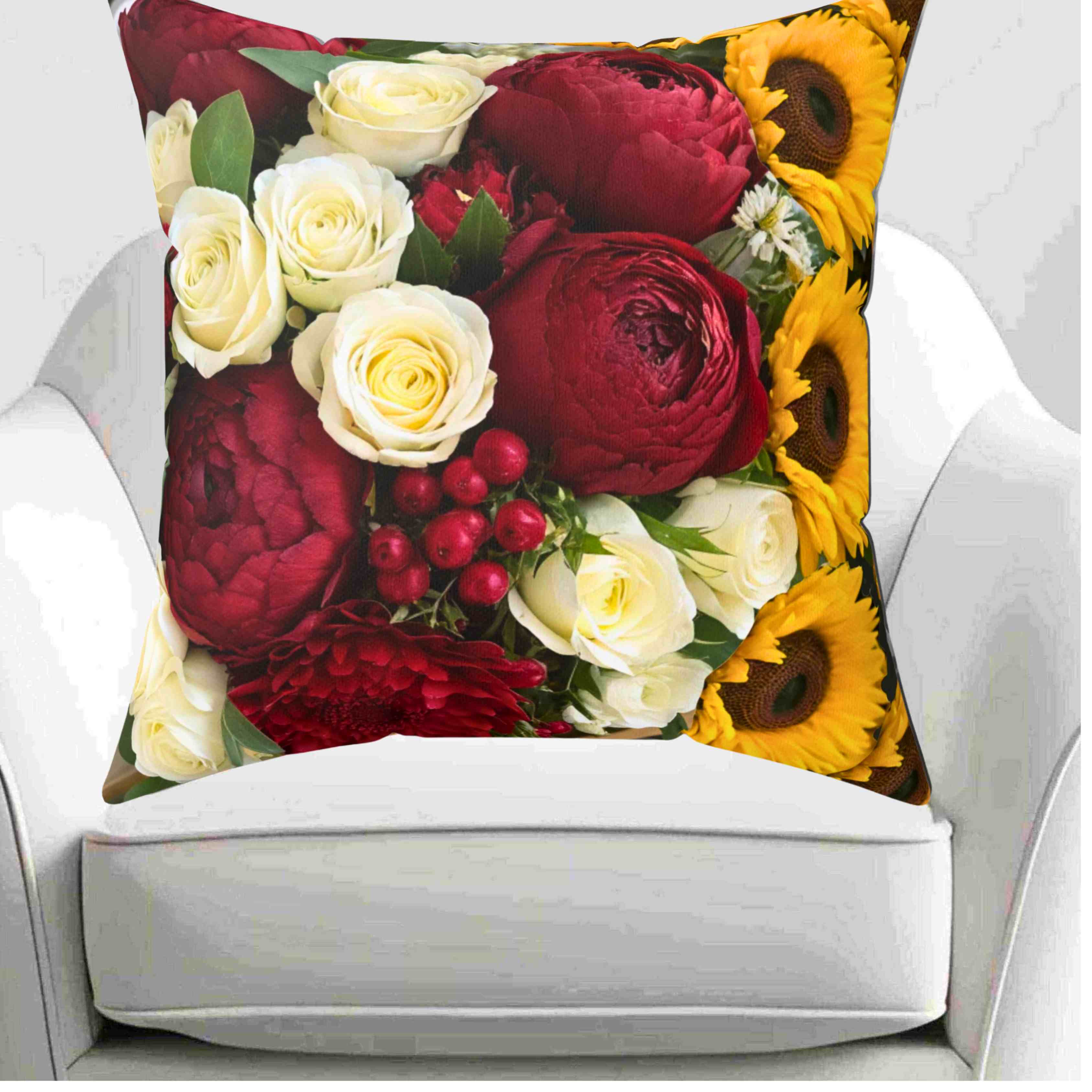 Red and White Rose Bouquet Pillow | Floral Decorative Pillow product thumbnail image