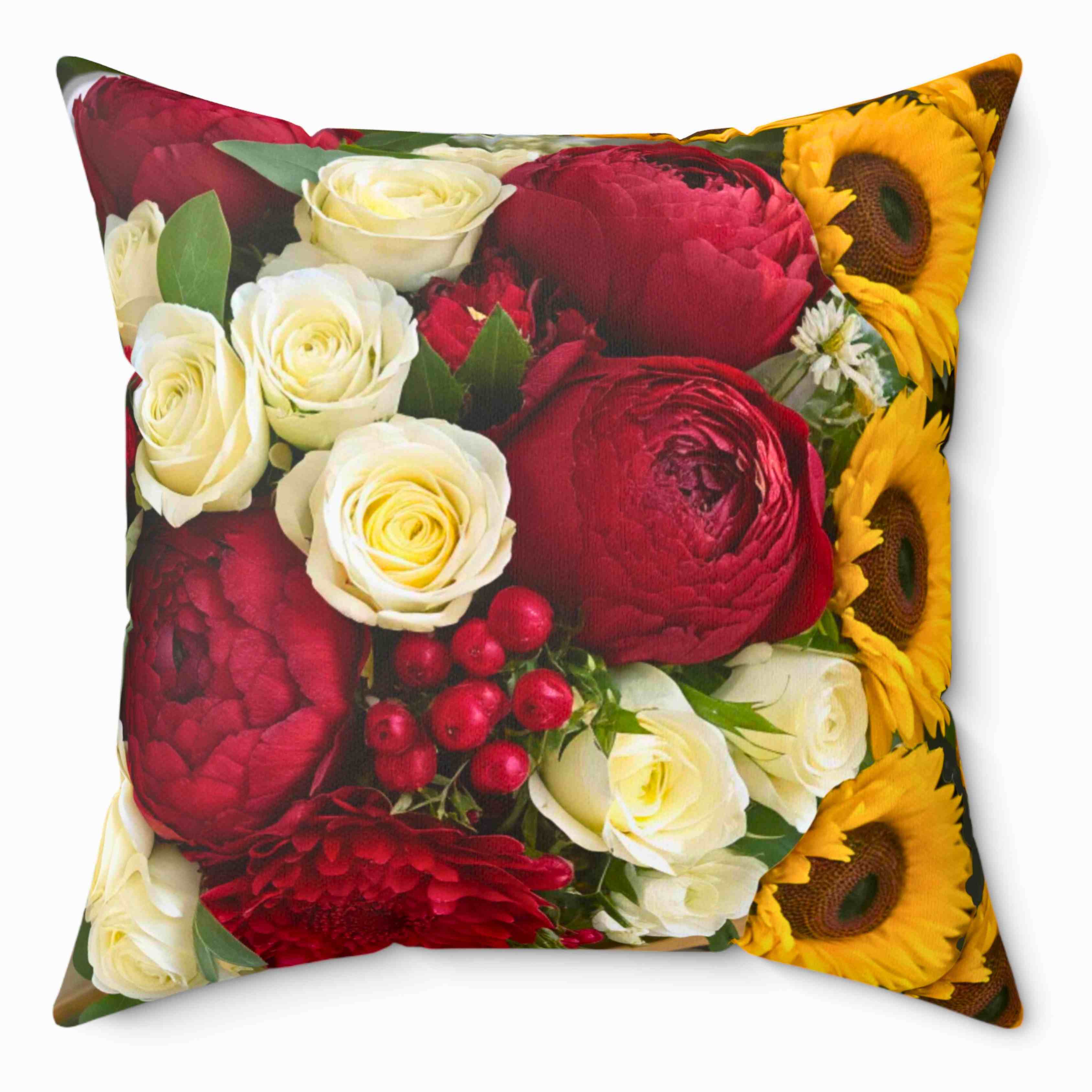 Red and White Rose Bouquet Pillow | Floral Decorative Pillow product thumbnail image