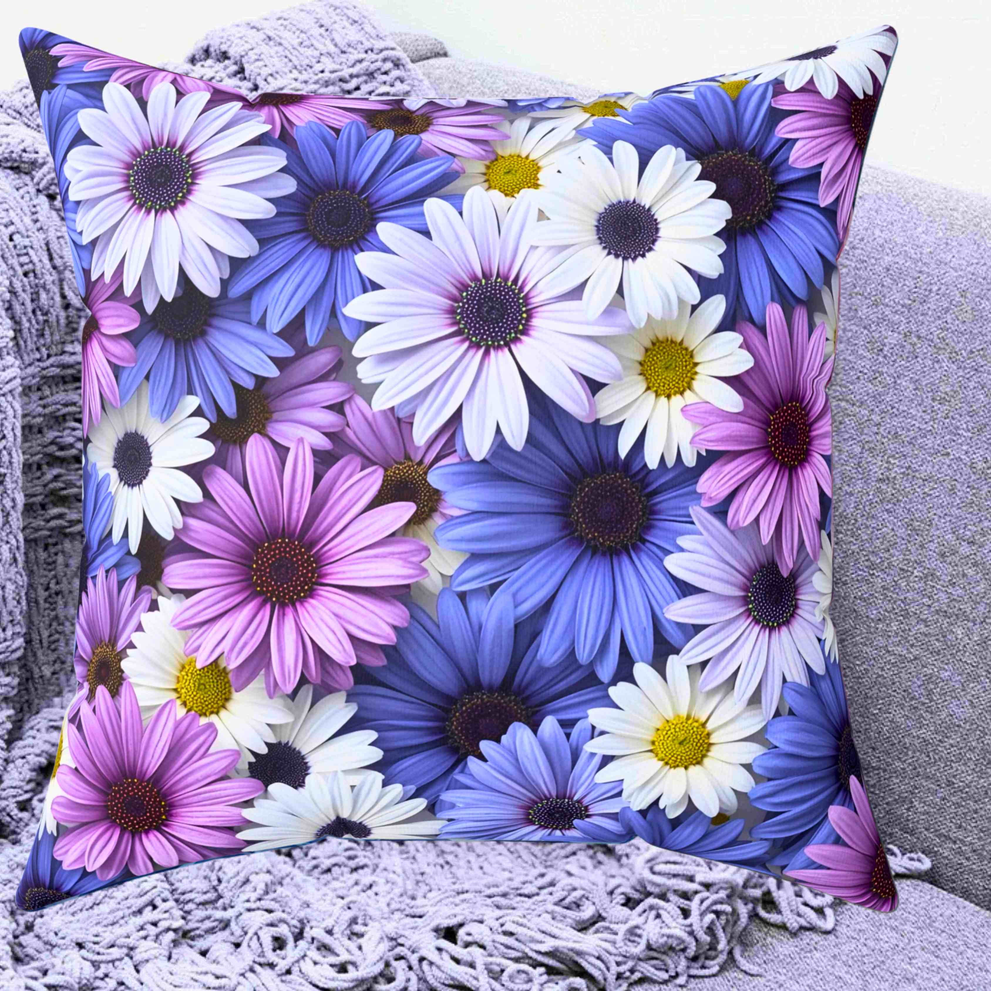Daisy Bloom Square Pillow — Purple &amp; White Floral Decorative Throw Pillow product thumbnail image