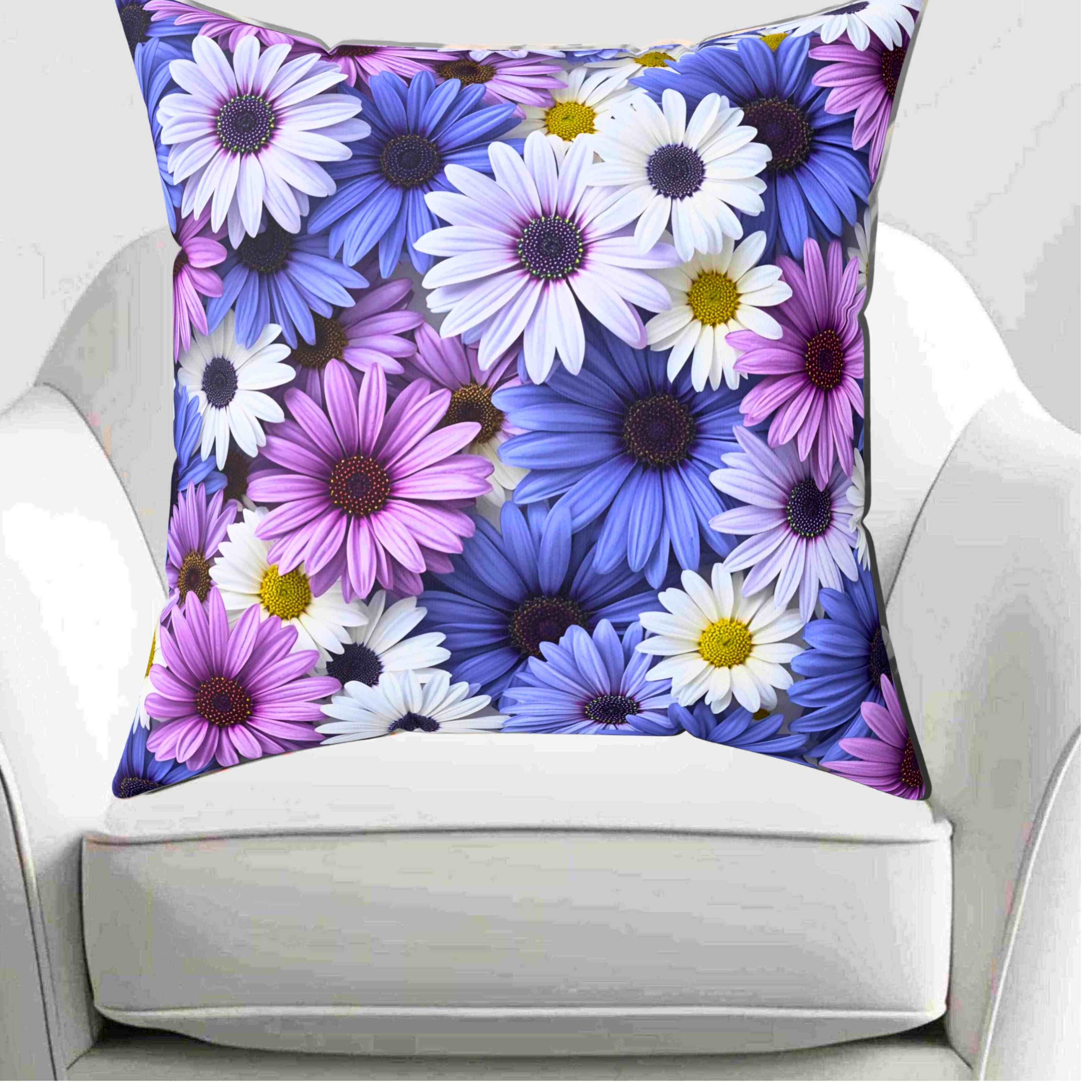 Daisy Bloom Square Pillow — Purple &amp; White Floral Decorative Throw Pillow product thumbnail image