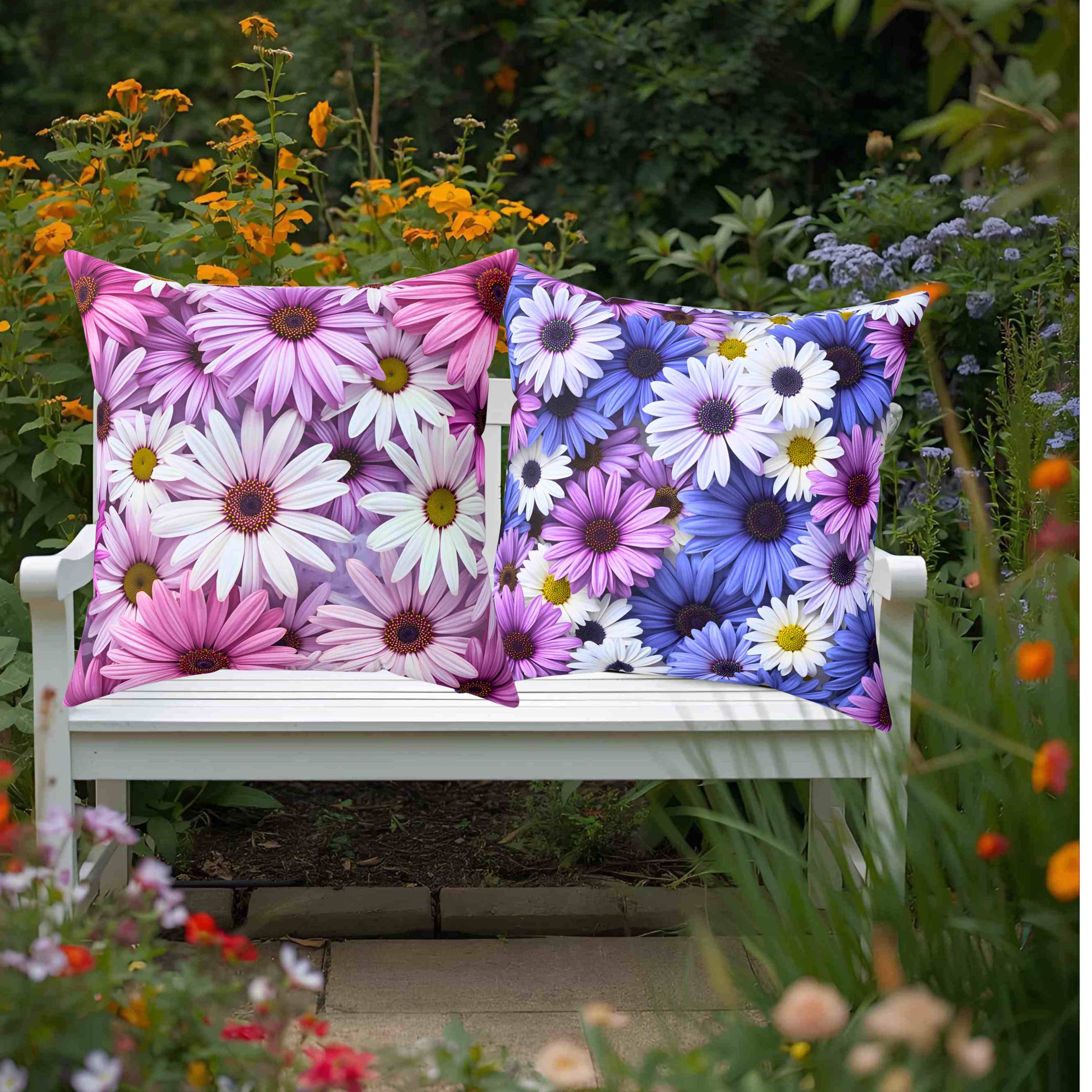 Daisy Bloom Square Pillow — Purple &amp; White Floral Decorative Throw Pillow product thumbnail image