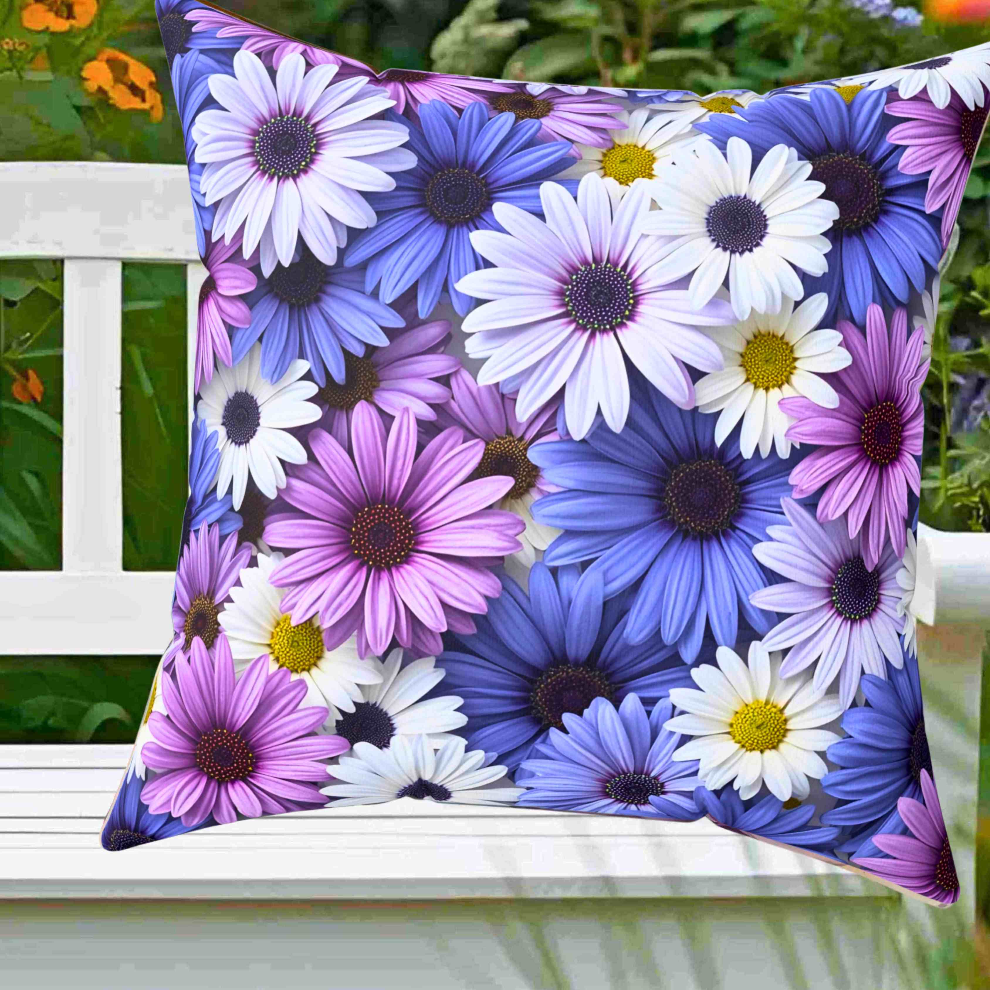 Daisy Bloom Square Pillow — Purple &amp; White Floral Decorative Throw Pillow product thumbnail image