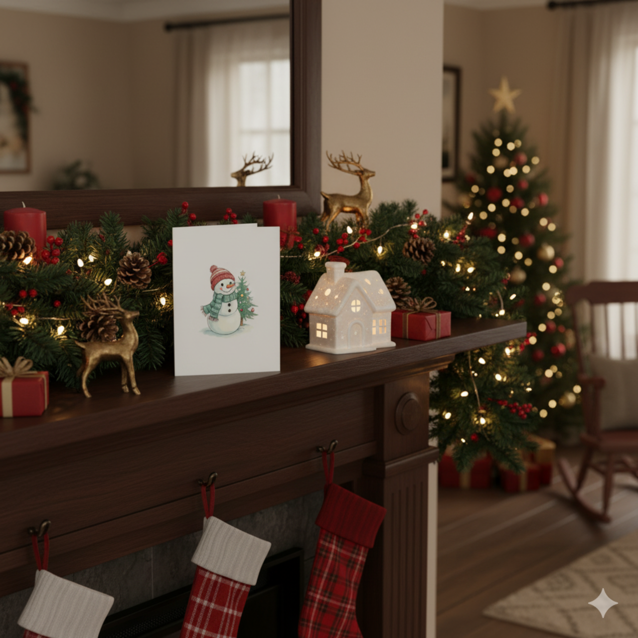 Snowman &amp; Christmas Tree Holiday Greeting Cards — Pack of 8/16/24