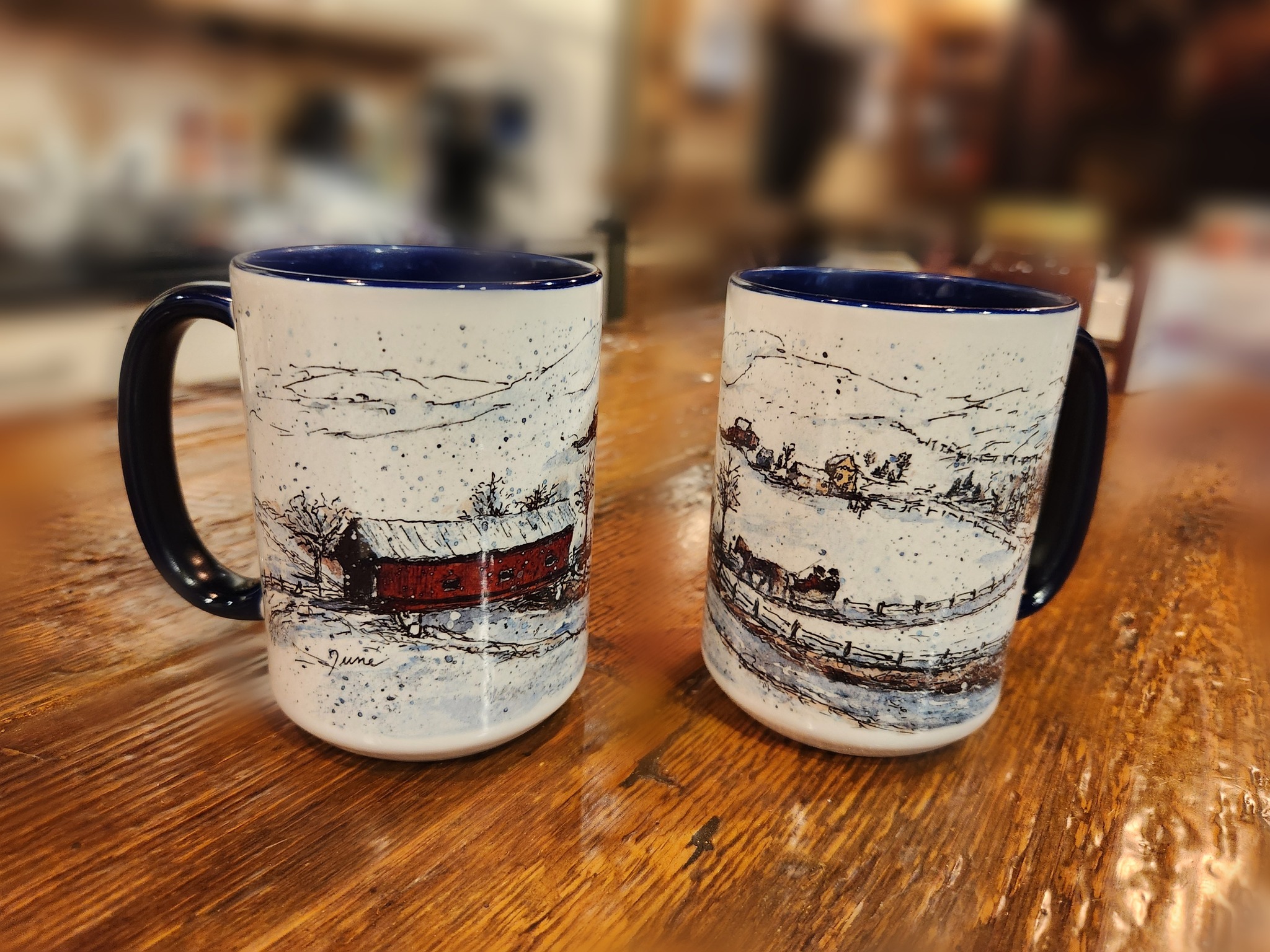 'Dashing Through the Snow' Coffee Mug — Bible Covered Bridge Snowy Landscape Accent Mug (15oz) product thumbnail image 'Dashing Through the Snow' Coffee Mug — Bible Covered Bridge Snowy Landscape Accent Mug (15oz) product thumbnail image