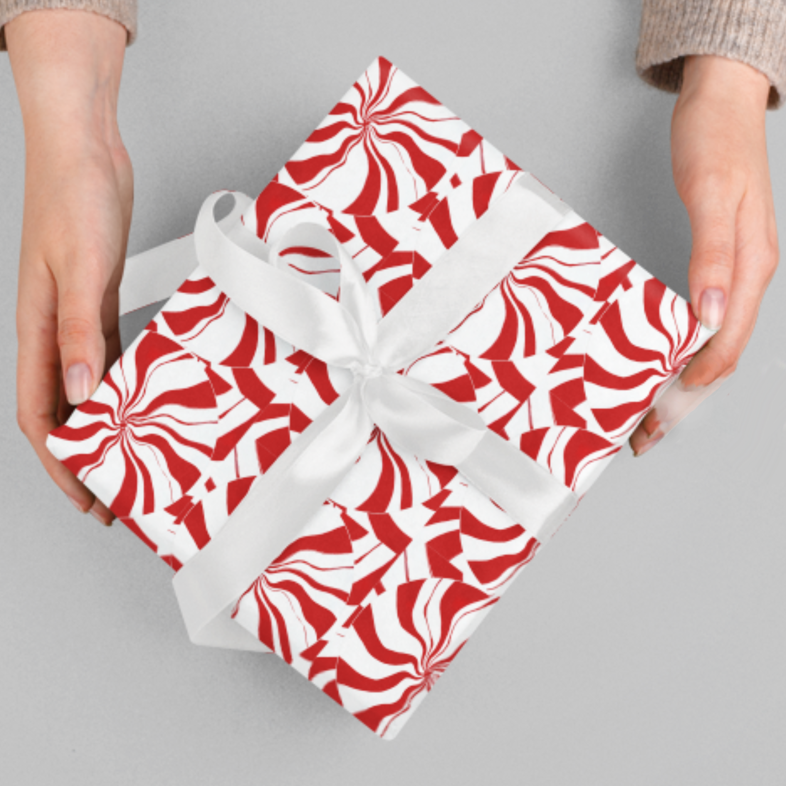 Peppermint Candy Swirl Gift Wrap Paper – Red &amp; White Stripes Holiday Wrapping Roll product thumbnail image