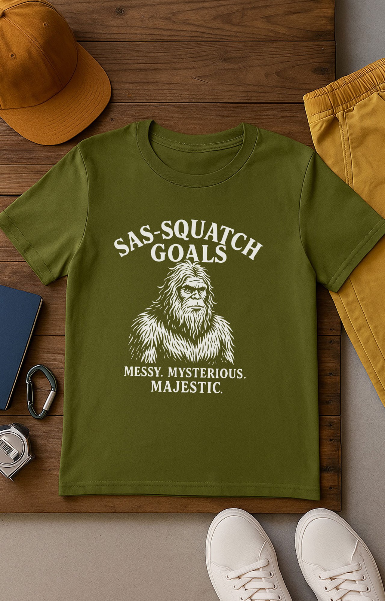 Sasquatch Goals Shirt | Funny Bigfoot Tee | Cryptid Graphic T-Shirt | Sarcastic Outdoors Apparel  | Snarky Dark Humor Apparel product thumbnail image