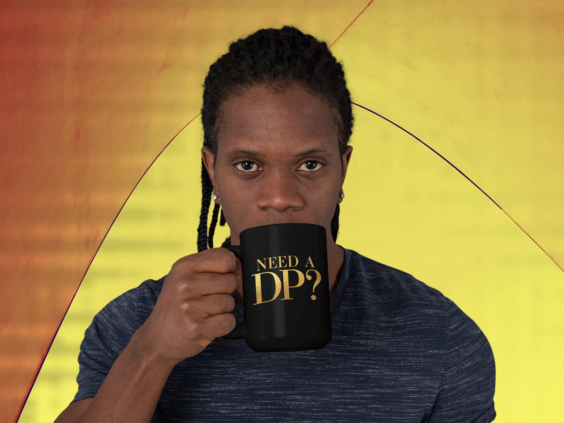 Need a DP? Black Mug, 15oz product thumbnail image Need a DP? Black Mug, 15oz product thumbnail image