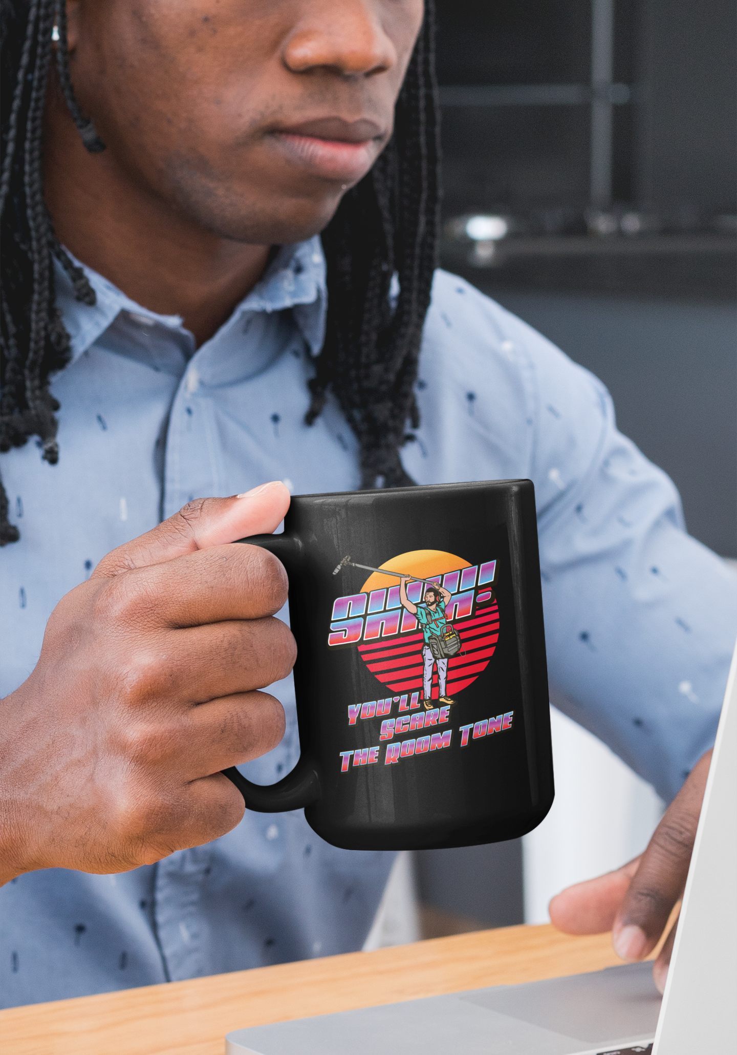 SHHH! You'll Scare the Room Tone Black Mug, 15oz product thumbnail image SHHH! You'll Scare the Room Tone Black Mug, 15oz product thumbnail image