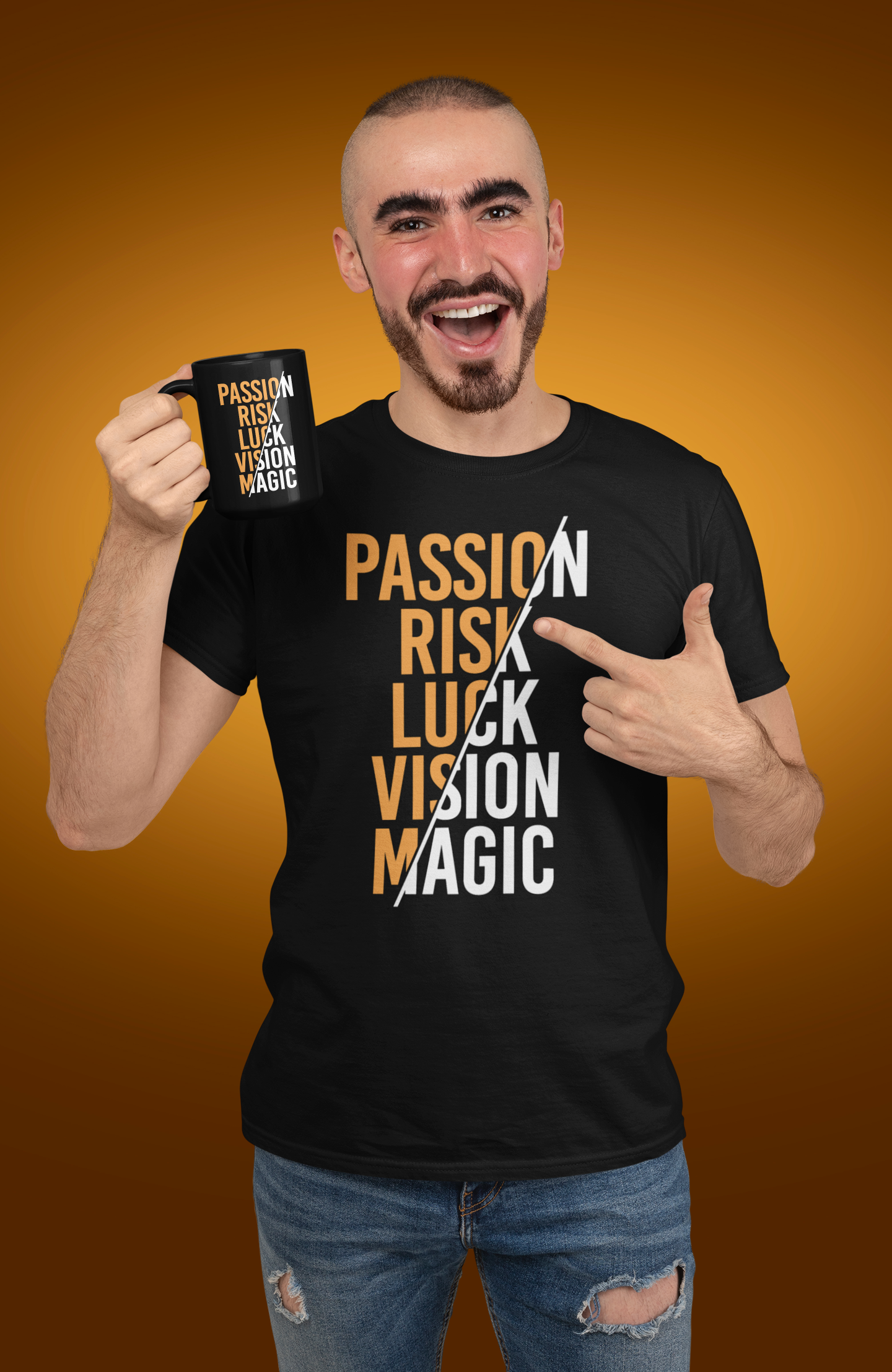 Passion Risk Luck Vision Magic Black Mug, 15oz product thumbnail image