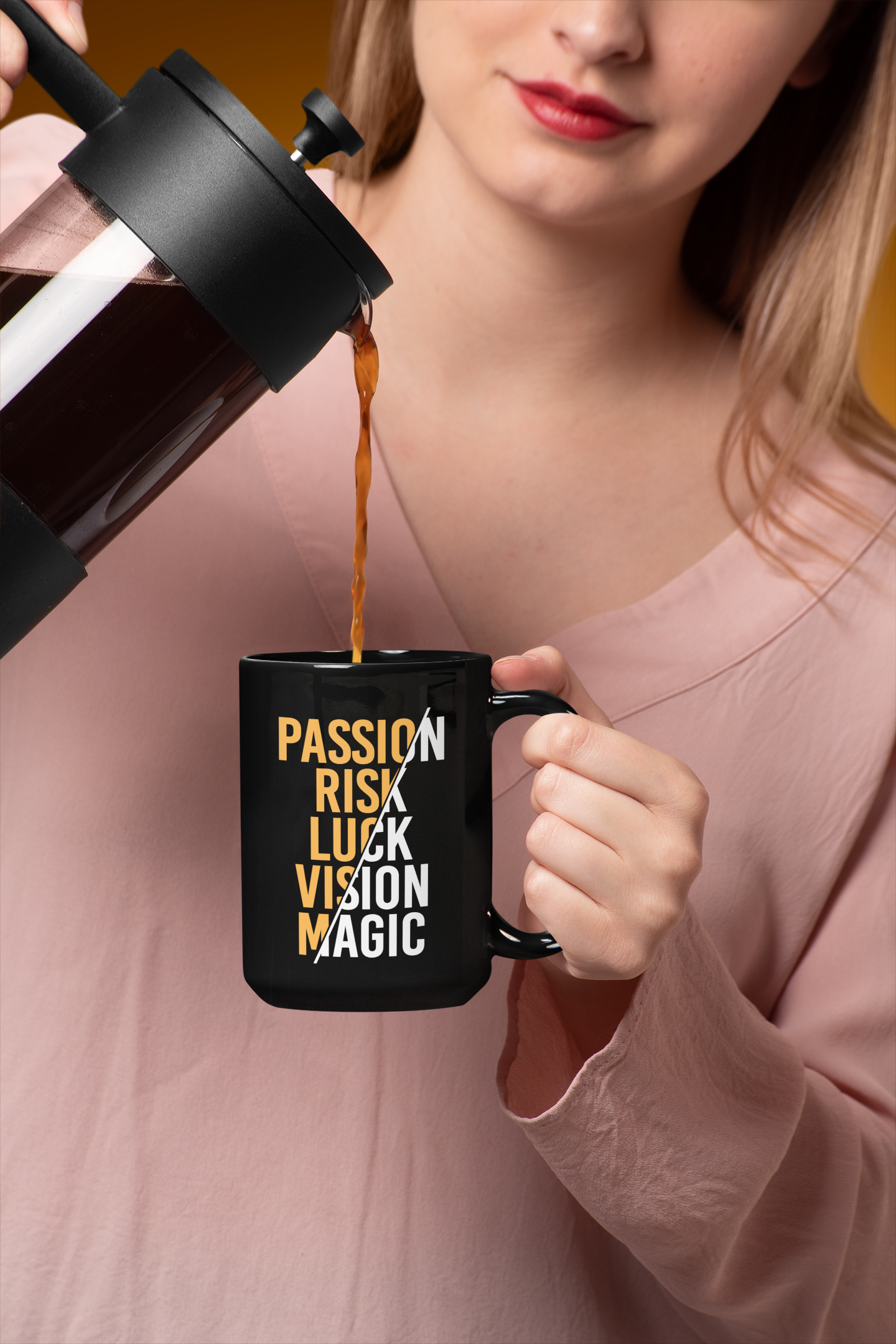Passion Risk Luck Vision Magic Black Mug, 15oz product thumbnail image