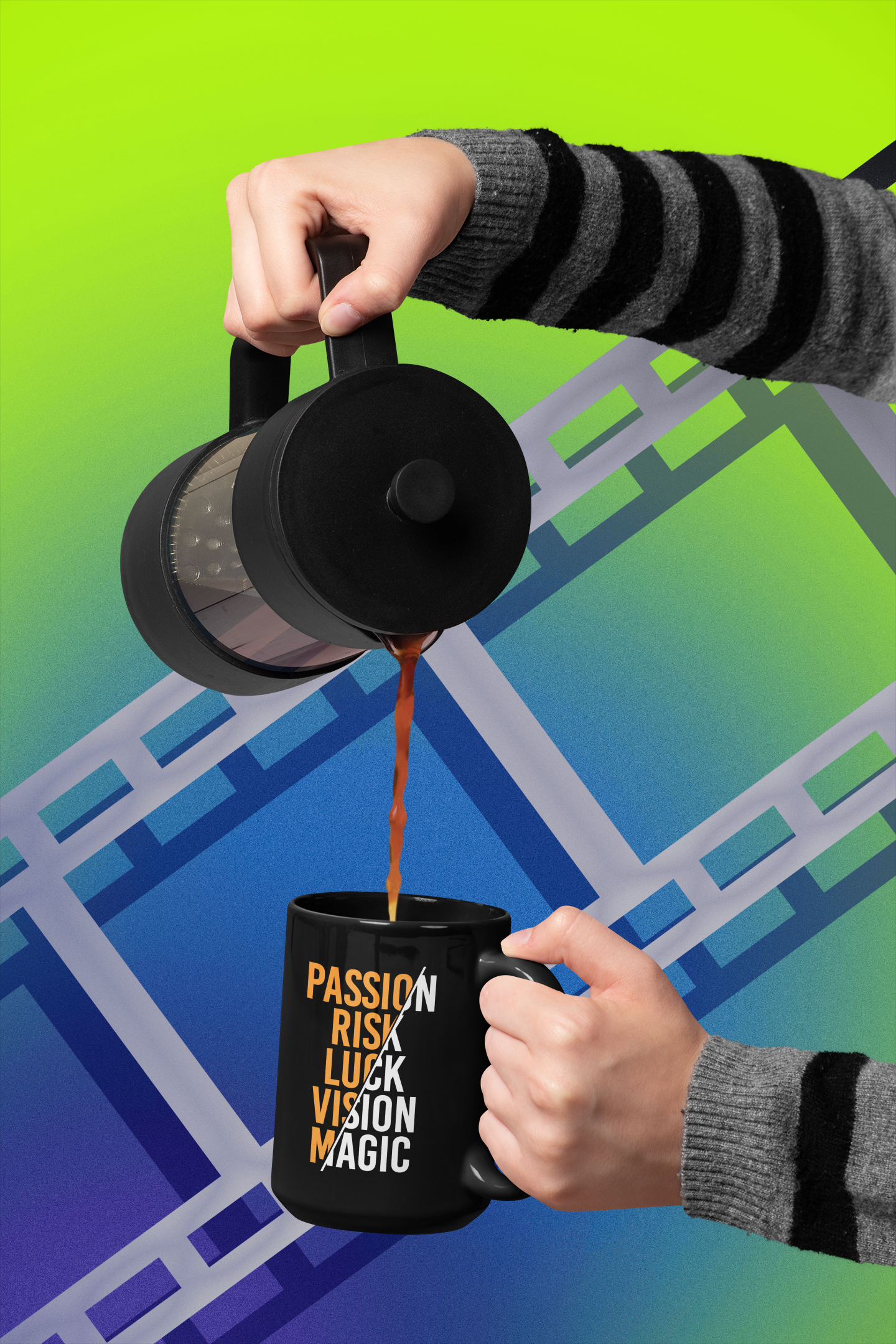 Passion Risk Luck Vision Magic Black Mug, 15oz product thumbnail image Passion Risk Luck Vision Magic Black Mug, 15oz product thumbnail image