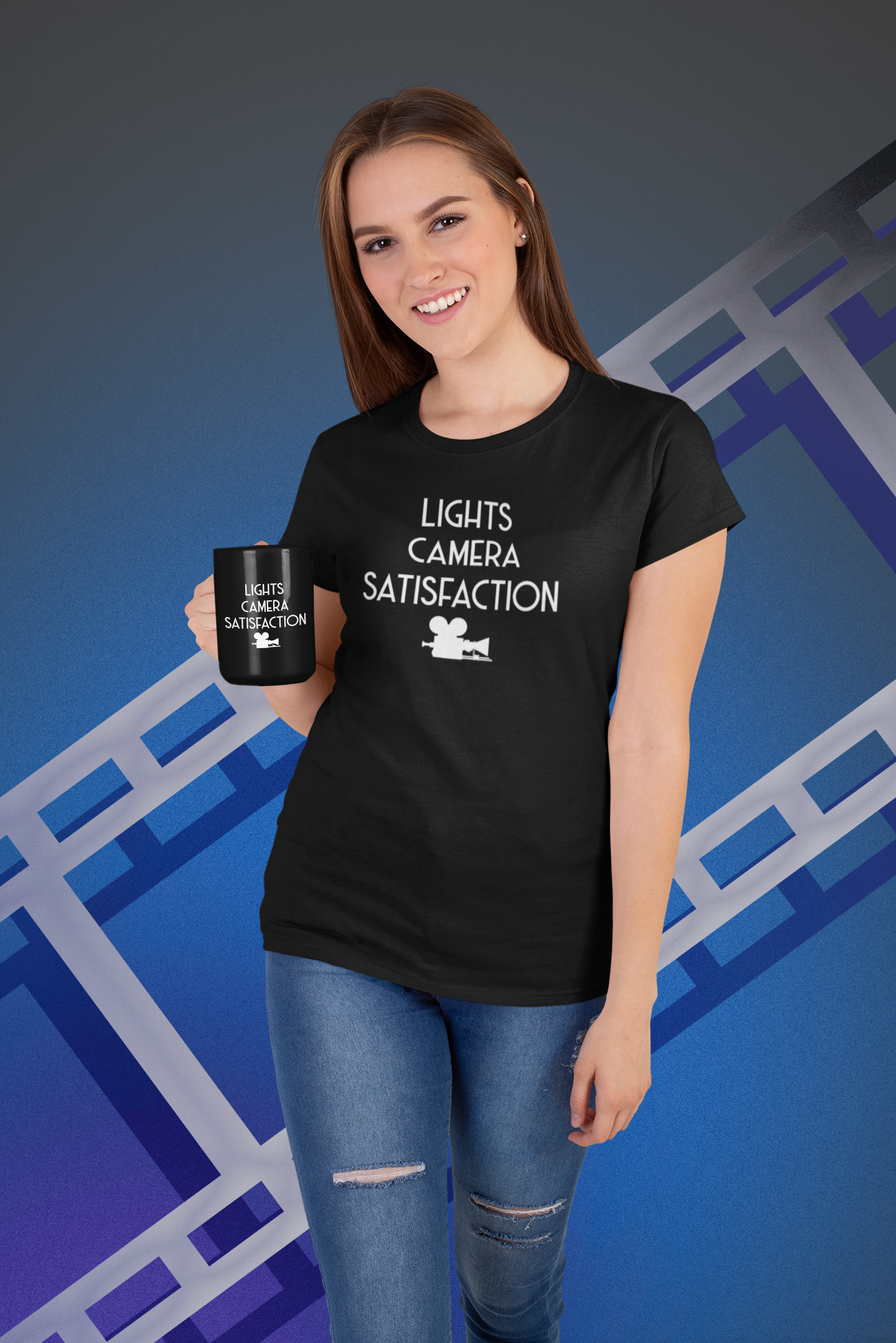 Lights Camera Satisfaction Classic Black Mug, 15oz product thumbnail image