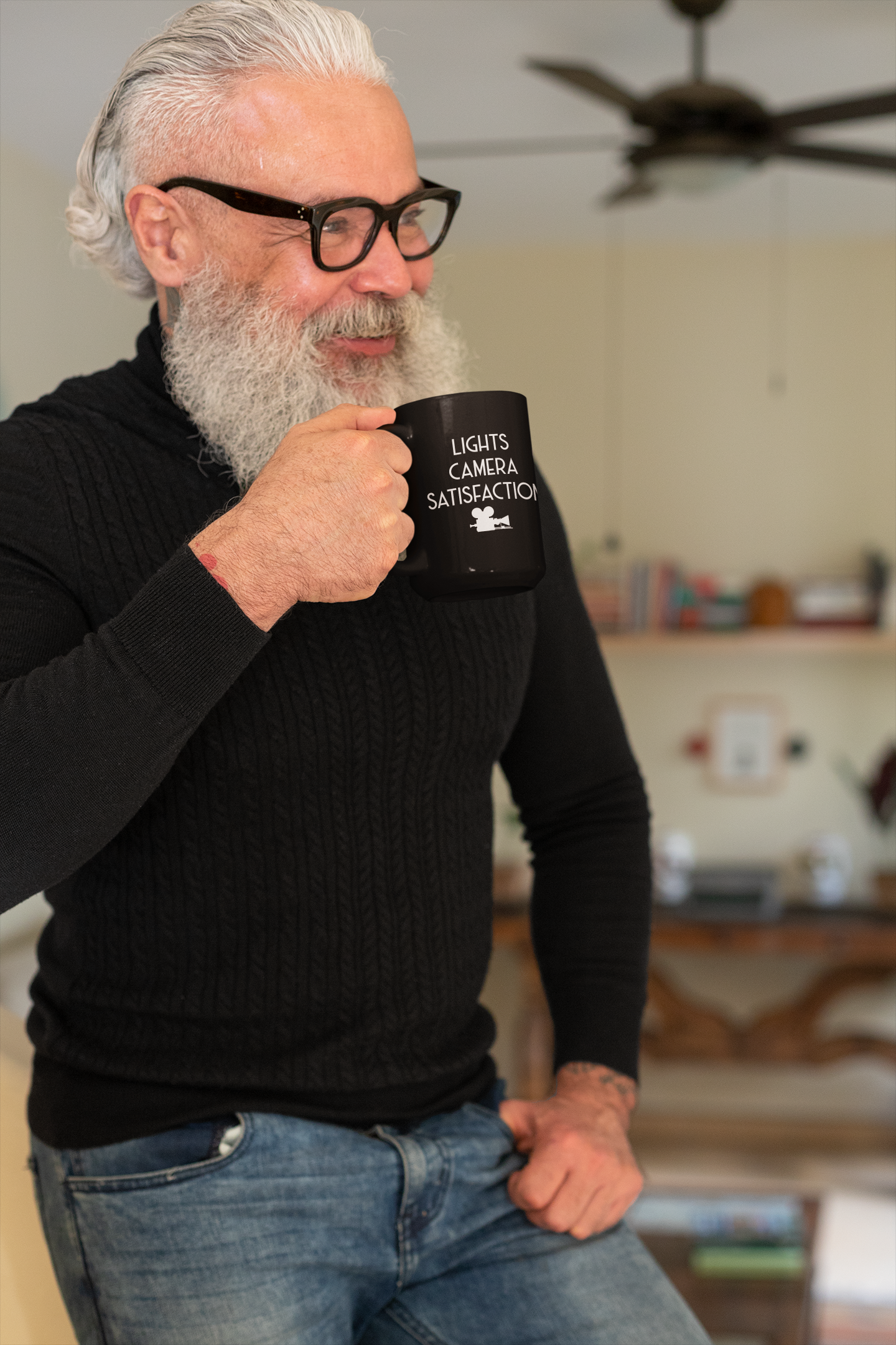 Lights Camera Satisfaction Classic Black Mug, 15oz product thumbnail image